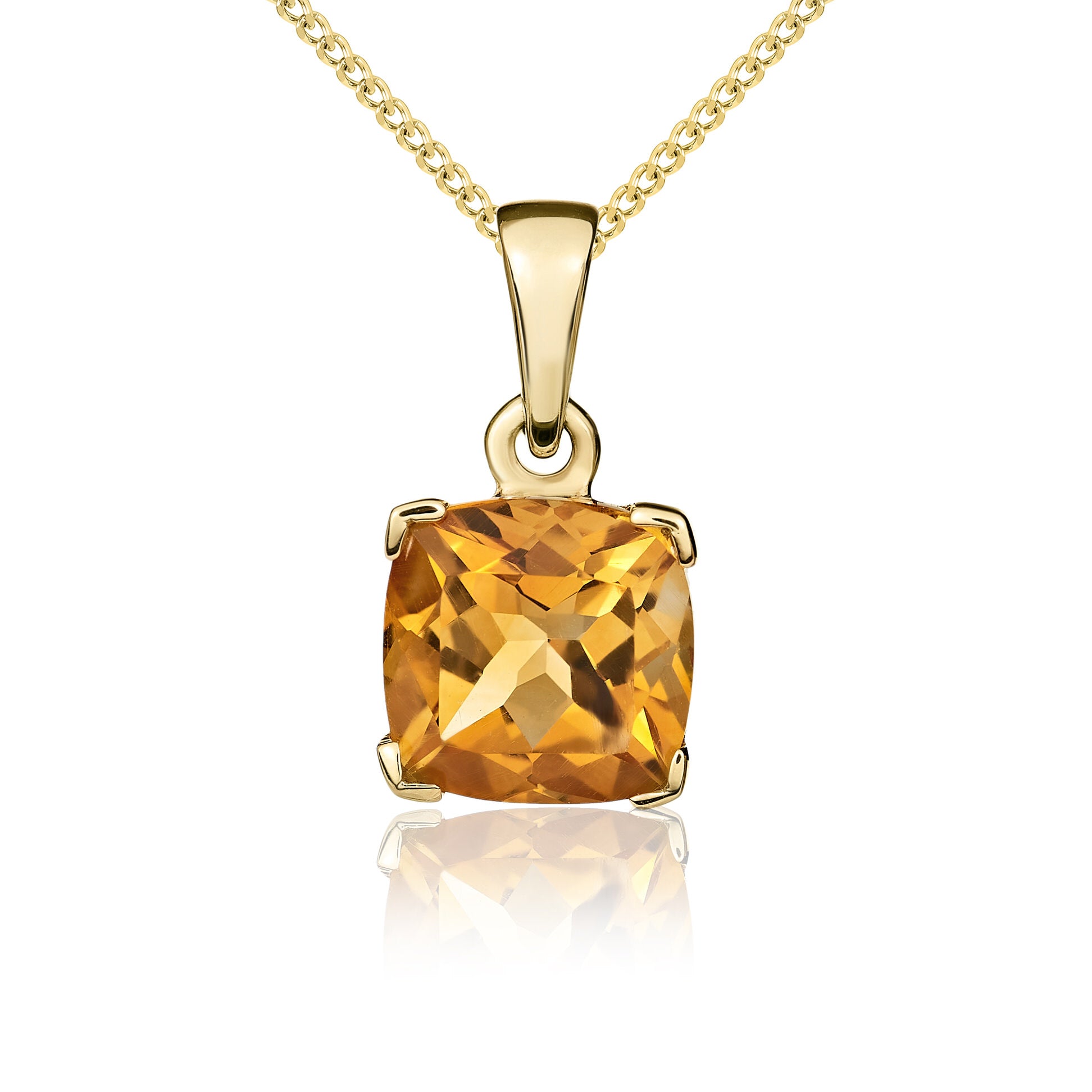 9ct Yellow Gold 8mm Cushion Citrine Claw Set Pendant
