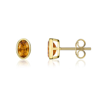 9ct yellow gold 6 x 4 mm oval citrinerine rubover Stud Earrings