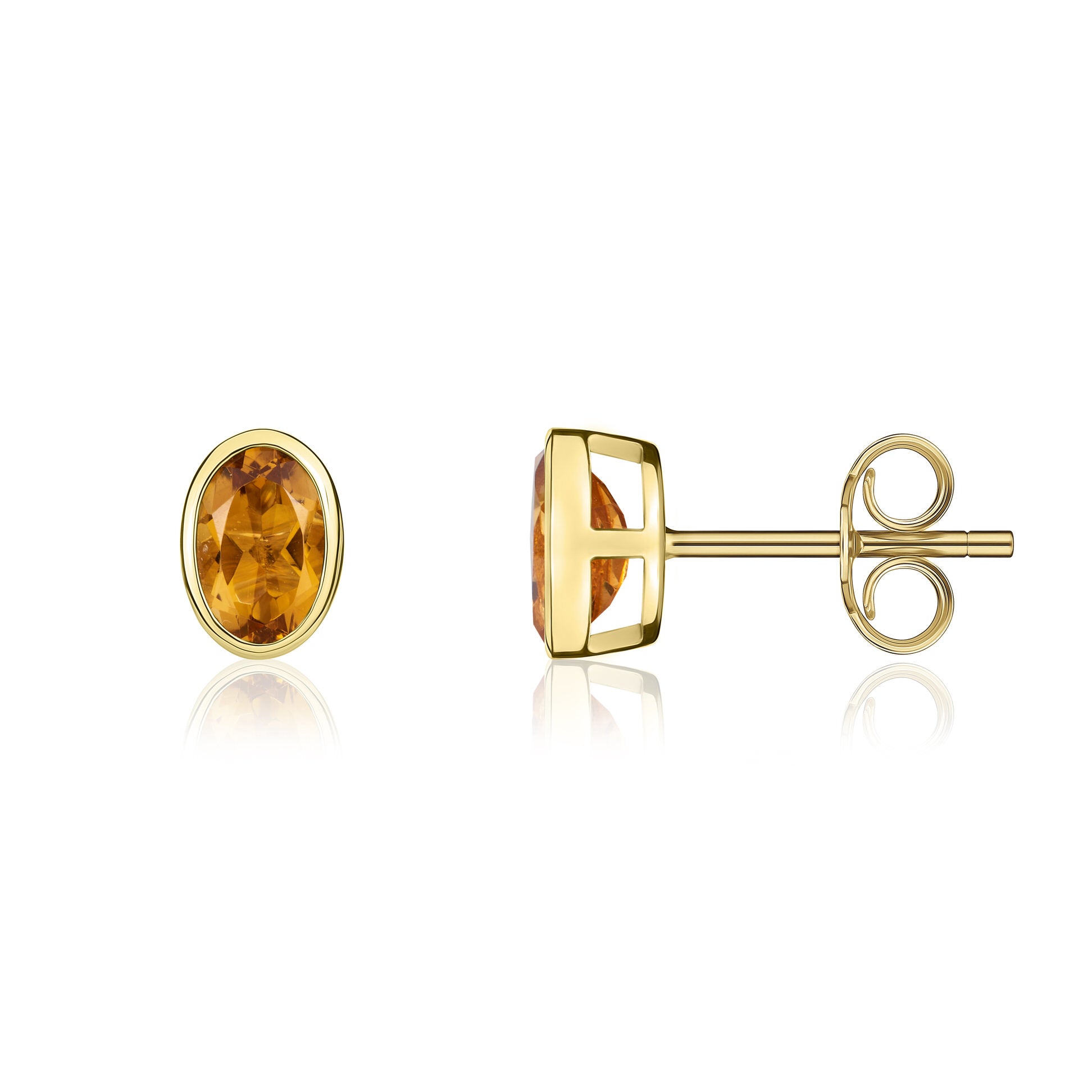 9ct yellow gold 6 x 4 mm oval citrinerine rubover Stud Earrings