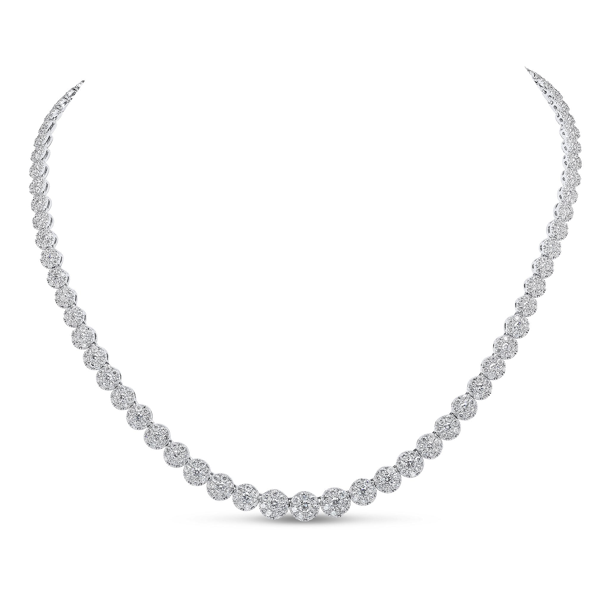 18ct White Gold Round Diamond Clusters Necklace
