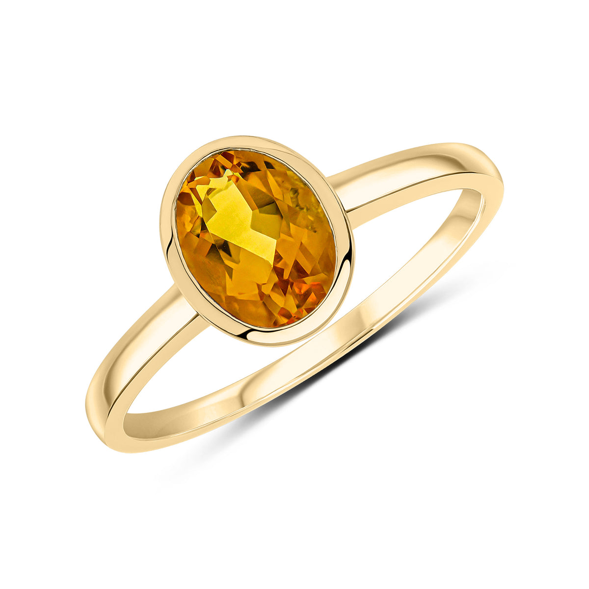 9ct Yellow Gold 8x6 Oval Citrine Singles Stone Rubover Ring