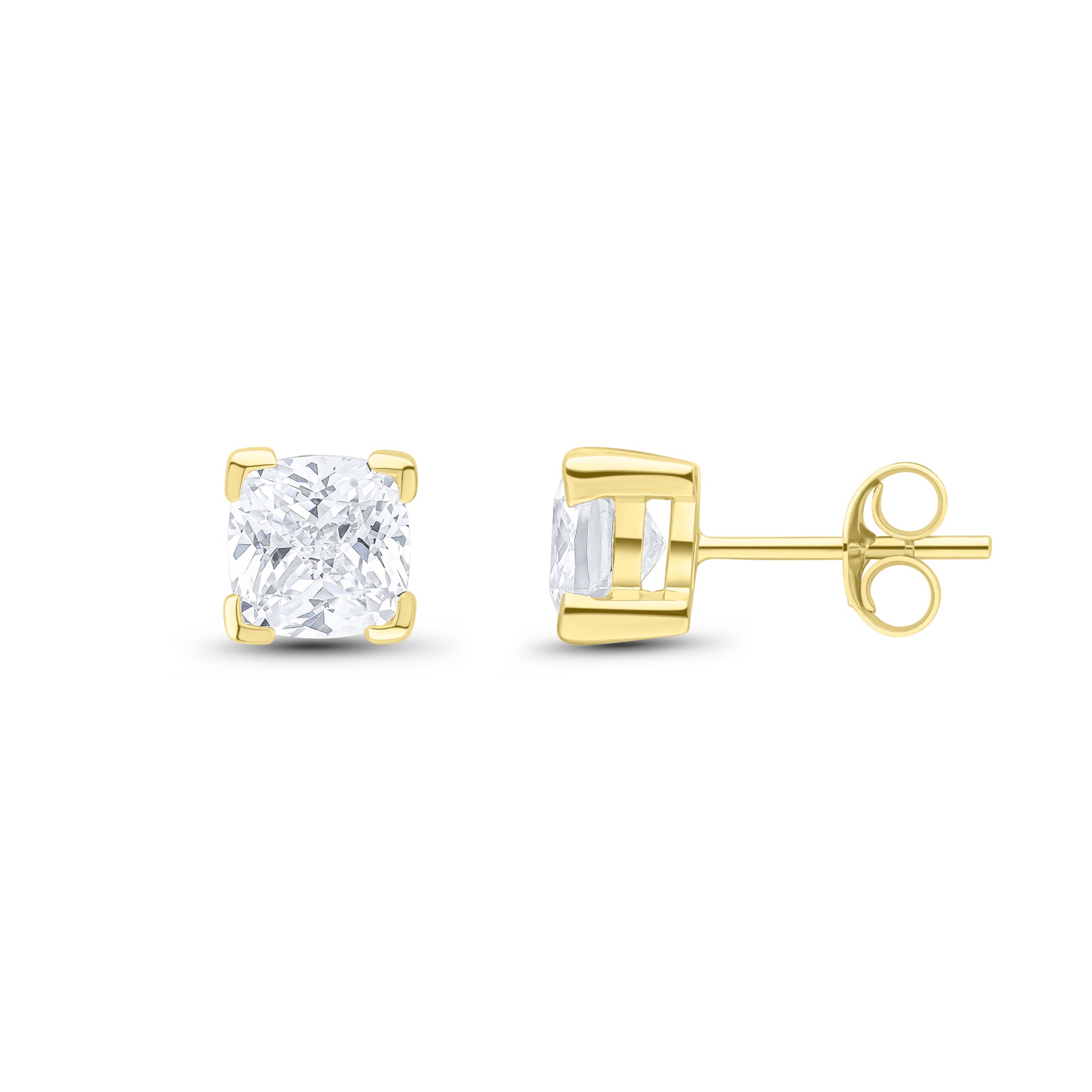 9ct Yellow Gold 6mm Cushion CZ Claw Set Earrings