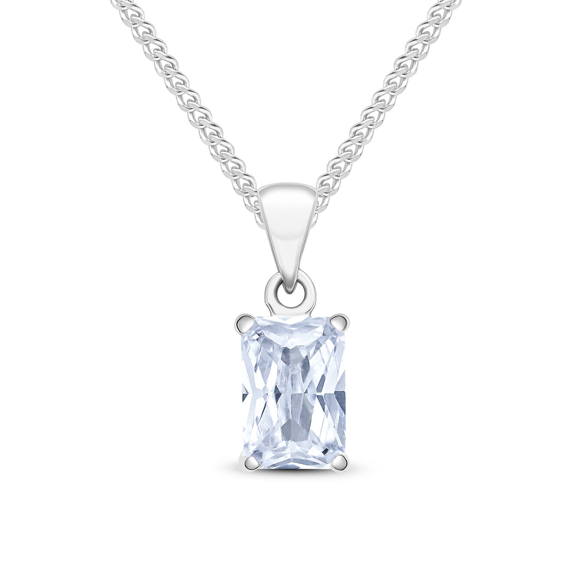 9ct White Gold 7x5 Octagon CZ Claw Set Pendant
