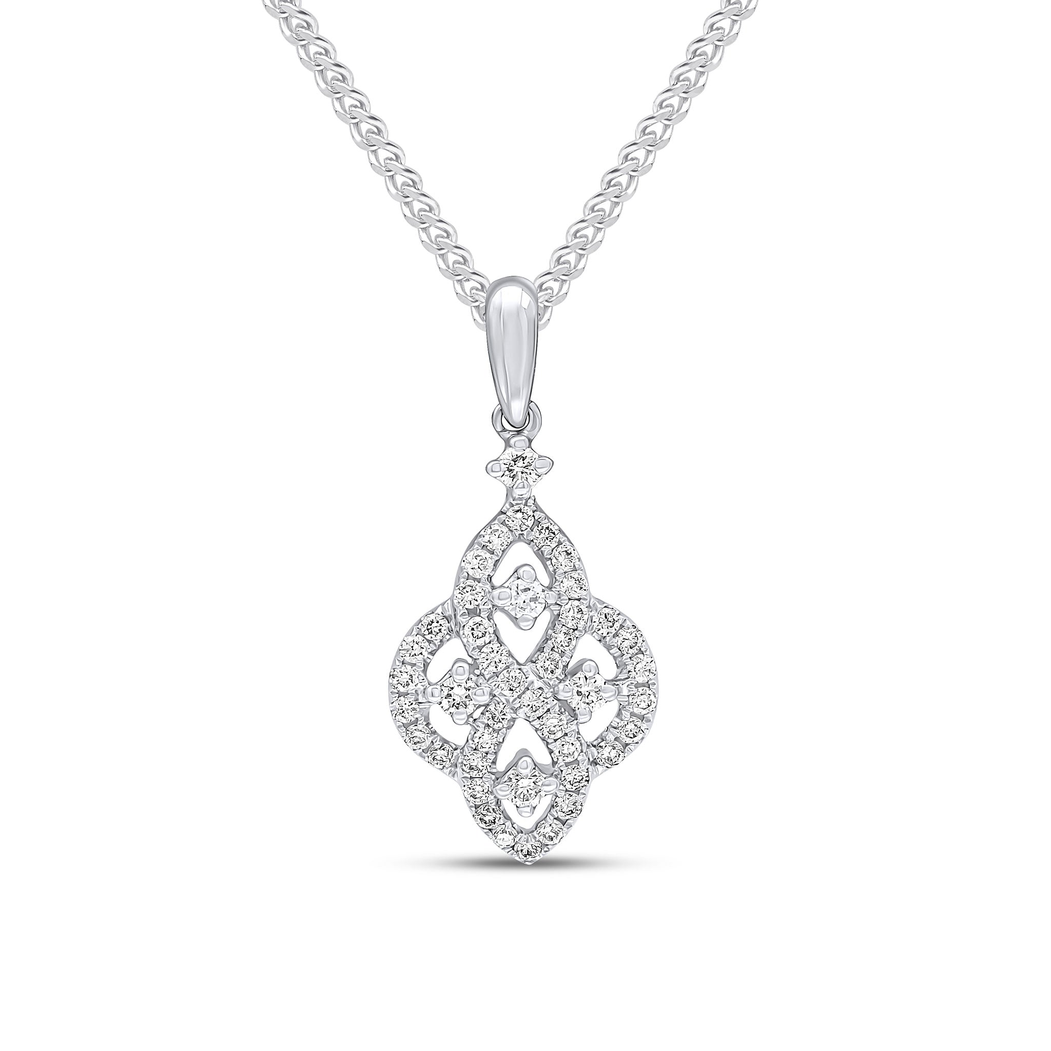 18ct White Gold Round Diamond Marquise Motifs Claw Set Drop Pendant