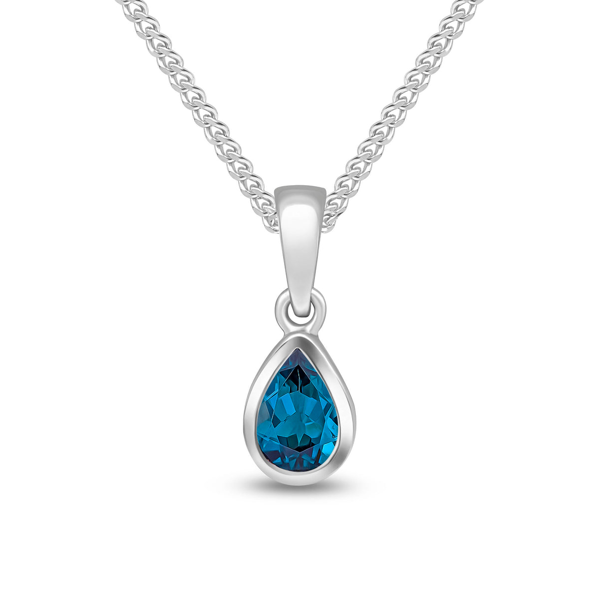 9ct White Gold 6x4 Pear Shape London Blue Topaz Rubover Single Stone Pendant