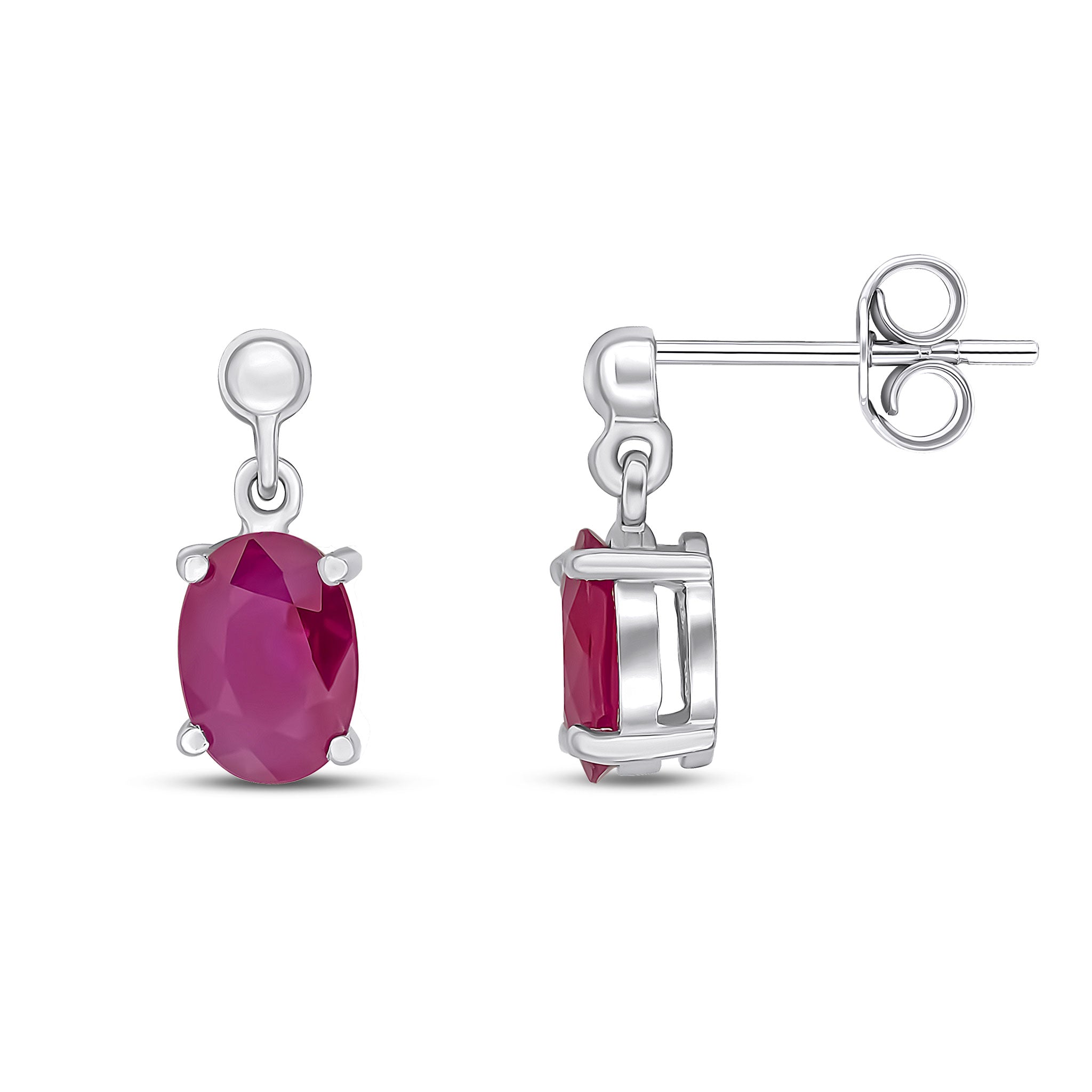9ct White Gold Oval Shaped Ruby Drop Earrings
