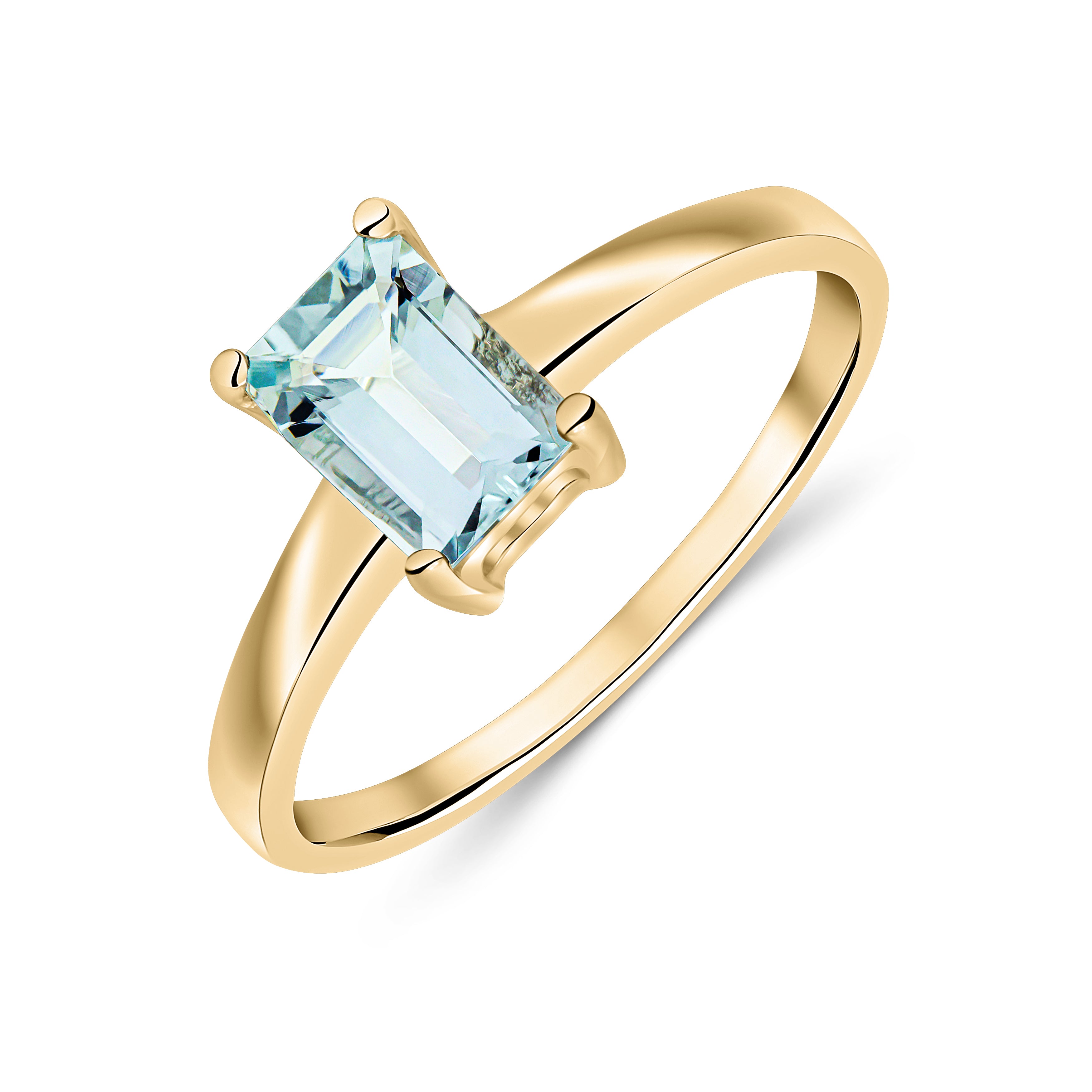 9ct Yellow Gold 7x5mm Octagon Aquamarine Claw Set Single Stone Ring