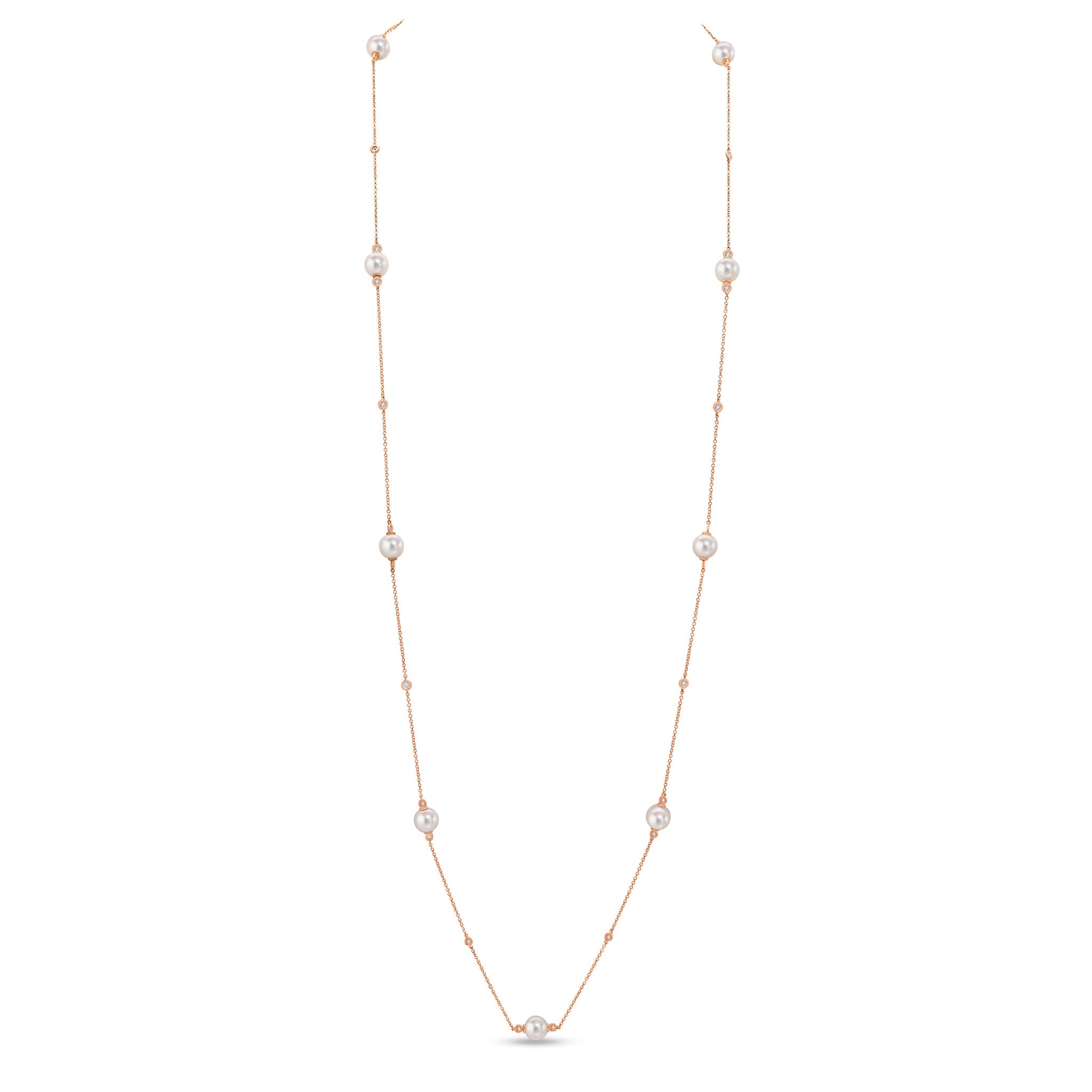 9ct Rose Gold Pearl & Diamond Neckchain