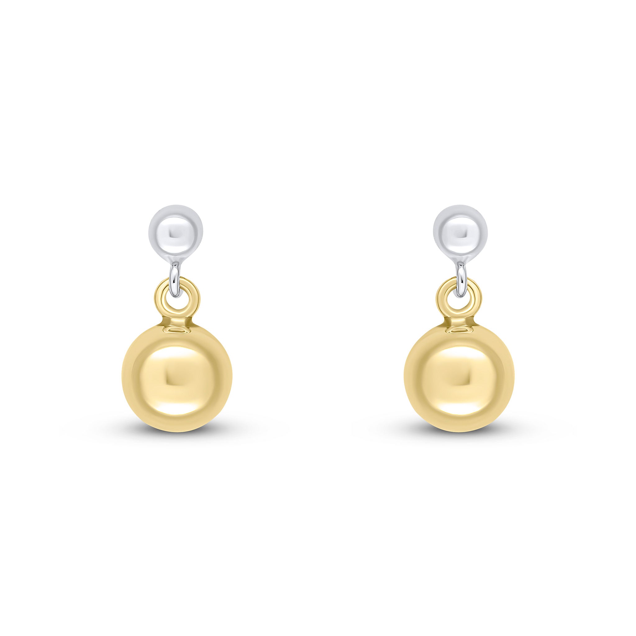 9ct White Gold 3mm & Yellow Gold 6mm Polished Ball Drop Earrings