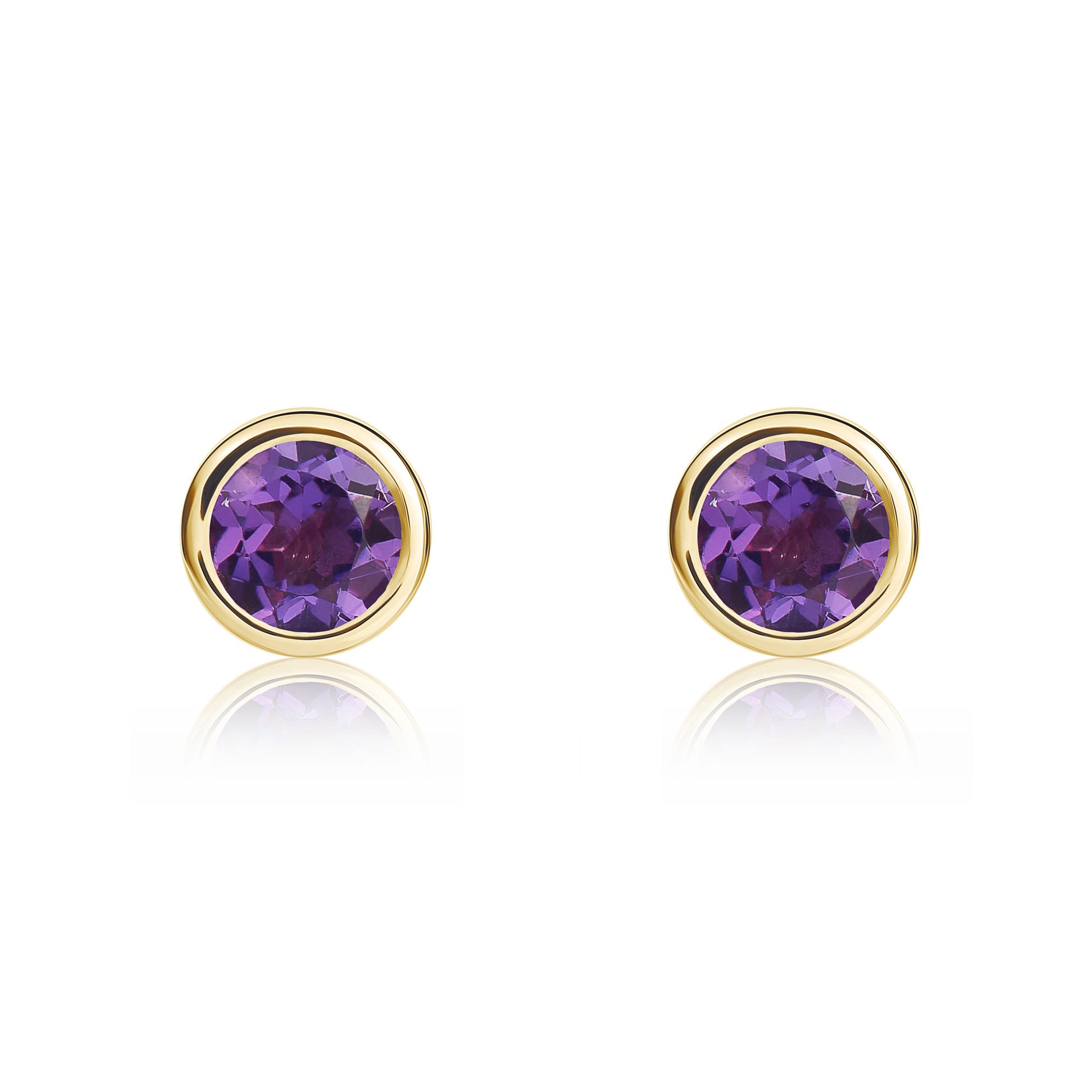 9ct yellow gold 4mm Round Amethyst rubover Stud Earrings