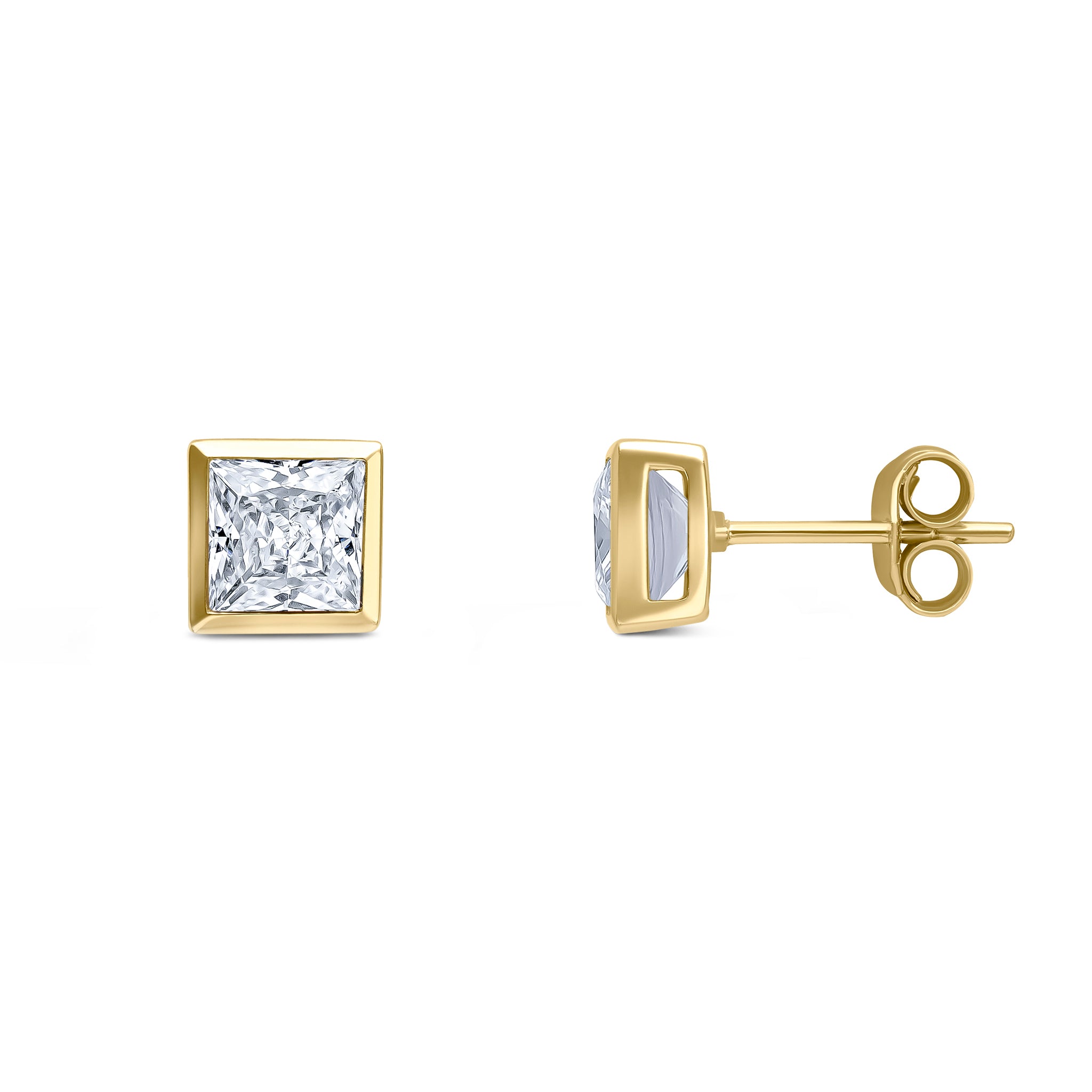 9ct Yellow Gold 5mm Square CZ Rubover Set Earrings