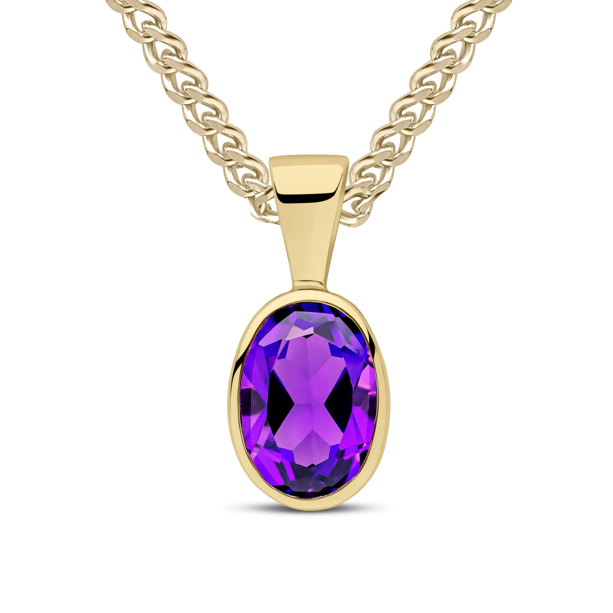 9ct Yellow Gold 7x5mm Oval Amethyst Rubover Pendant