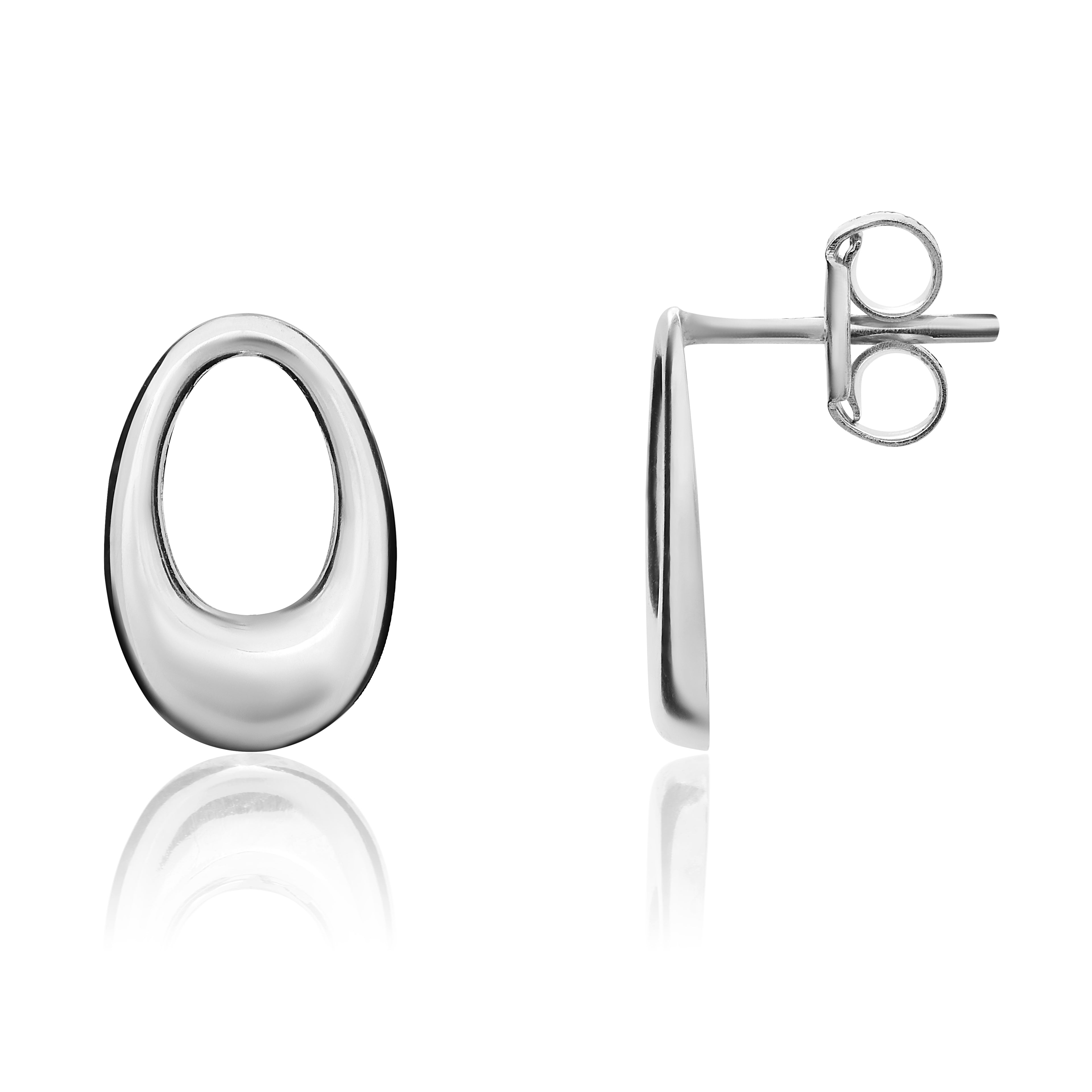 9ct White Gold Open Oval Polished Flat Stud Earrings