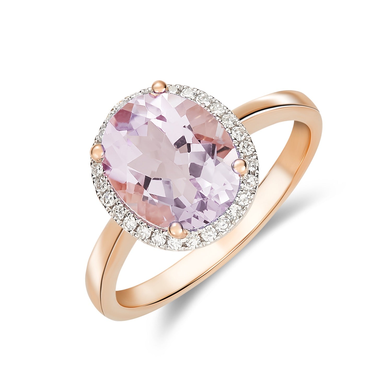9CT RG 10X8 OVAL PINK AMETHYST & DIAMOND CLAW SET CLUSTER RING. RHODIUM TO DIAMONDS 1