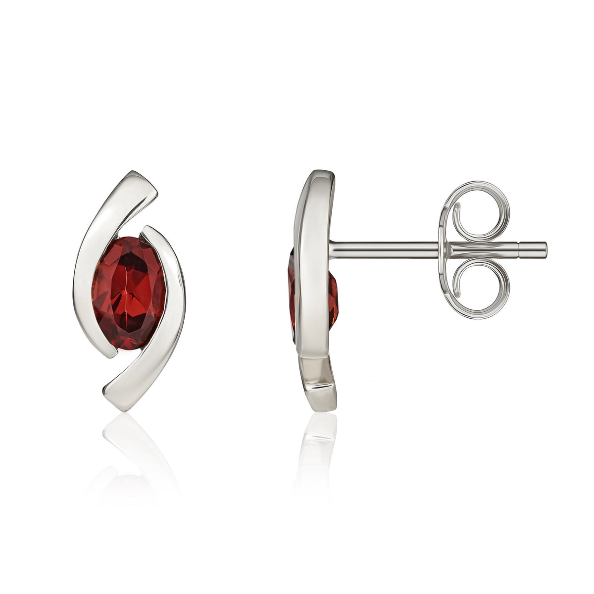 9ct White Gold 6x4 Oval Garnet 'eye' Stud Earrings