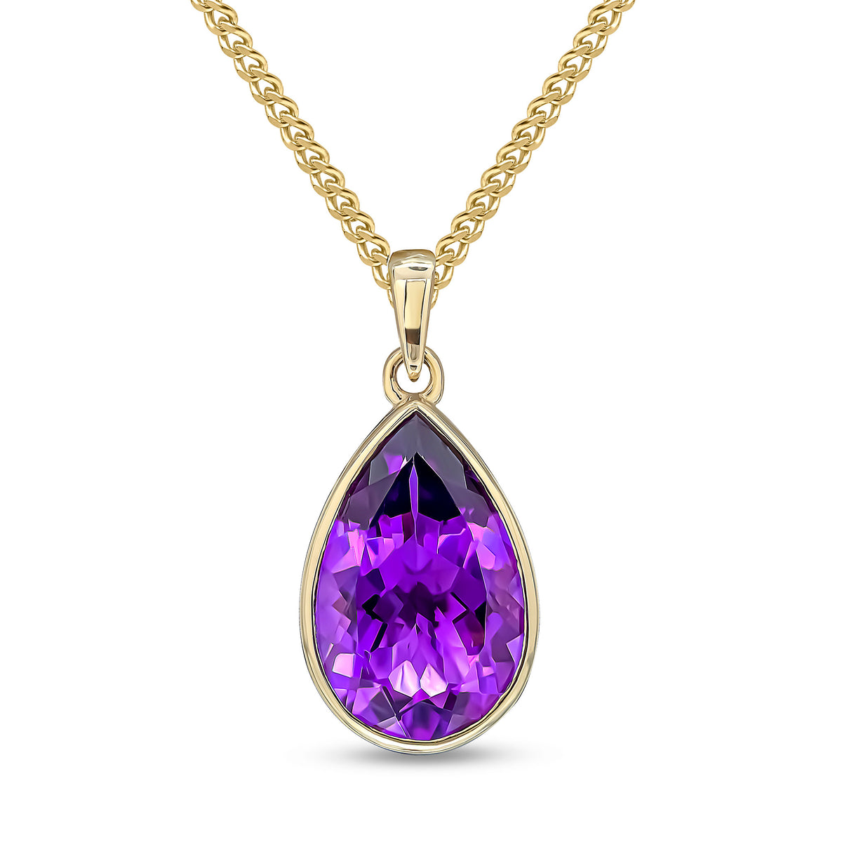 9ct Yellow Gold 14x9 Pear Shape Amethyst Rubover Pendant