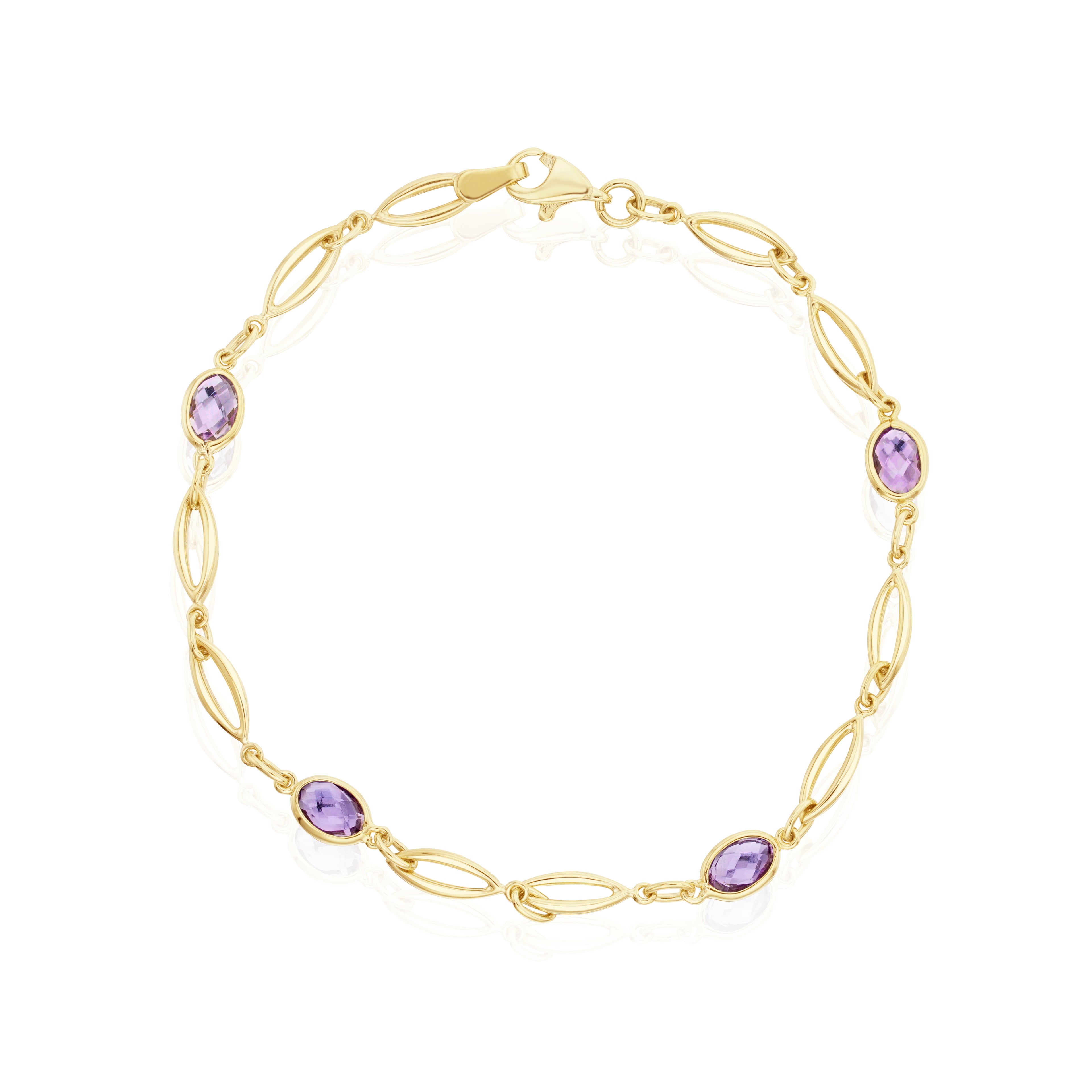 9ct Yellow Gold Marquise & Amethyst Oval Bracelet 7"