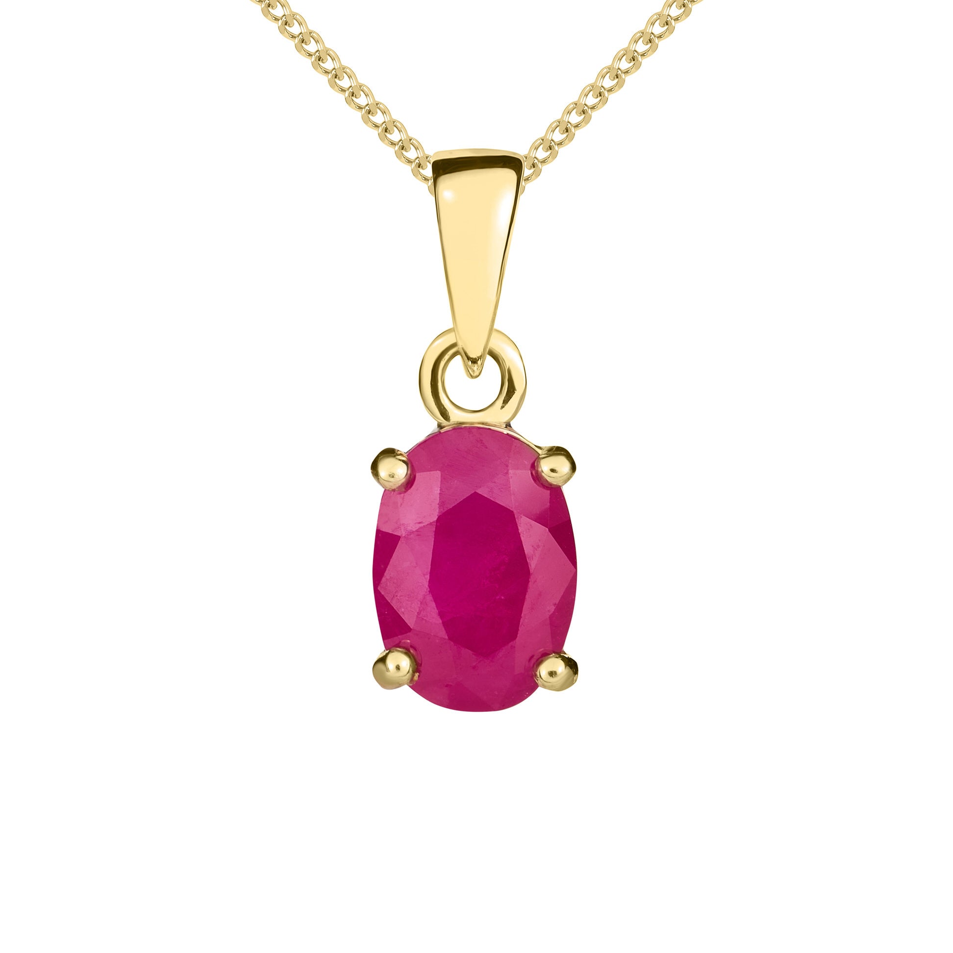 9ct Yellow Gold Oval Ruby Claw Pendant