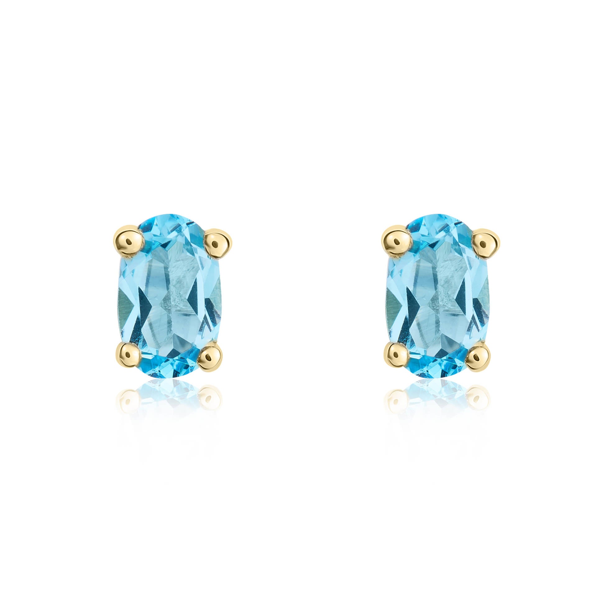 9ct Yellow Gold 6x4 Oval Swiss Blue Topaz Claw Set Earrings