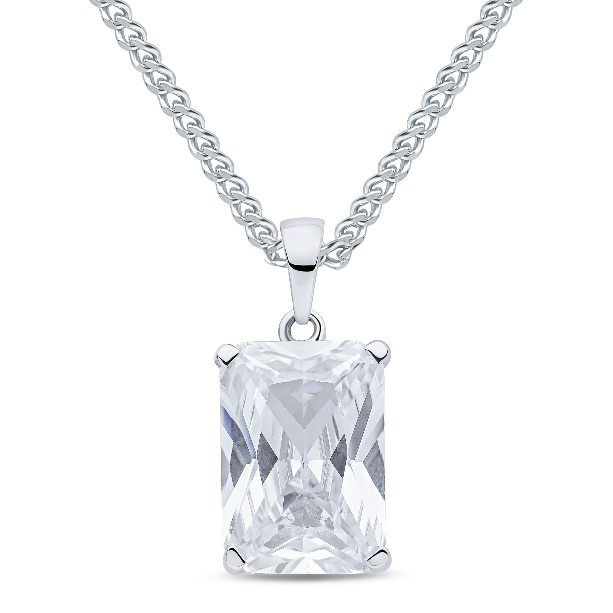 9ct White Gold 14x10mm Octagon CZ Claw Set Pendant