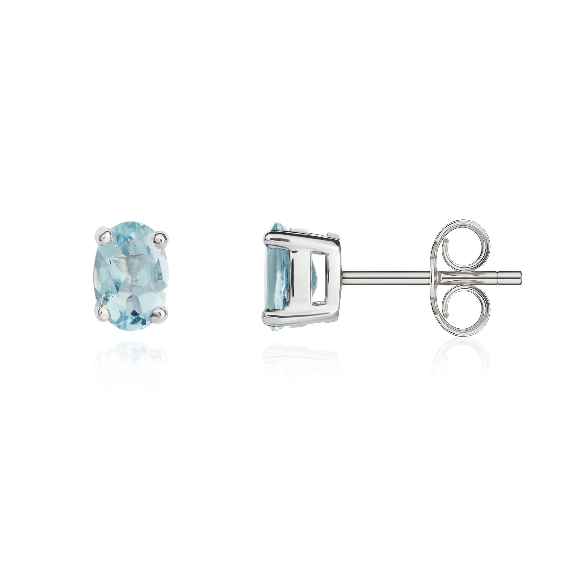 18ct White Gold 6x4 Oval Aquamarine 4 Claw Earrings