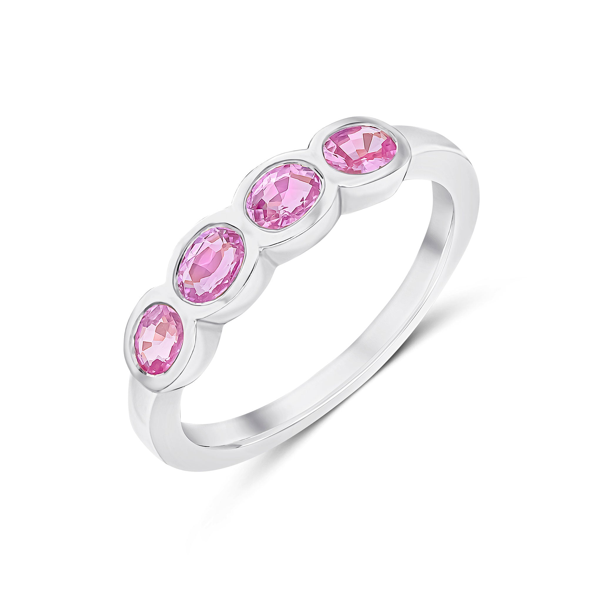 9ct White Gold Oval Pk Sapp 4st Band