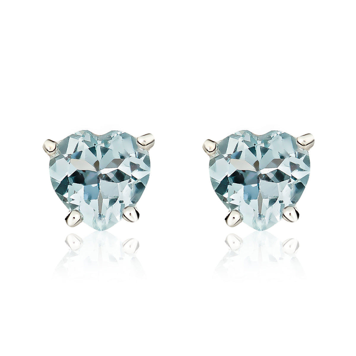 9ct White Gold 6mm Heartshape Aquamarine Claw Set Earrings