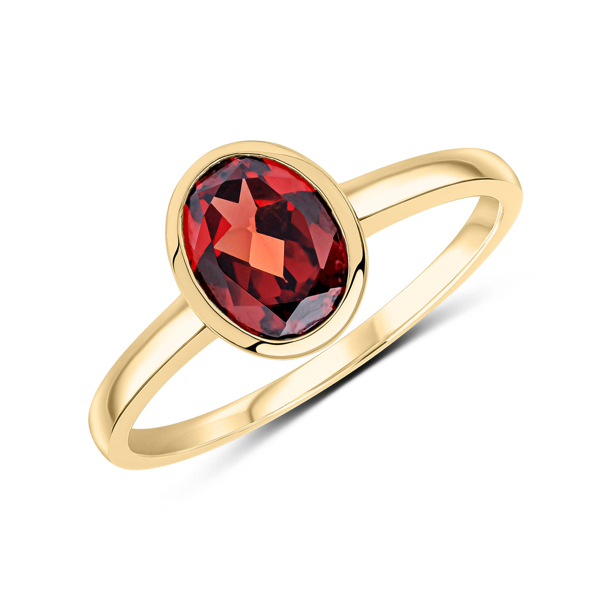 9ct Yellow Gold 8x6 Oval Garnet Rubover Single Stone Ring