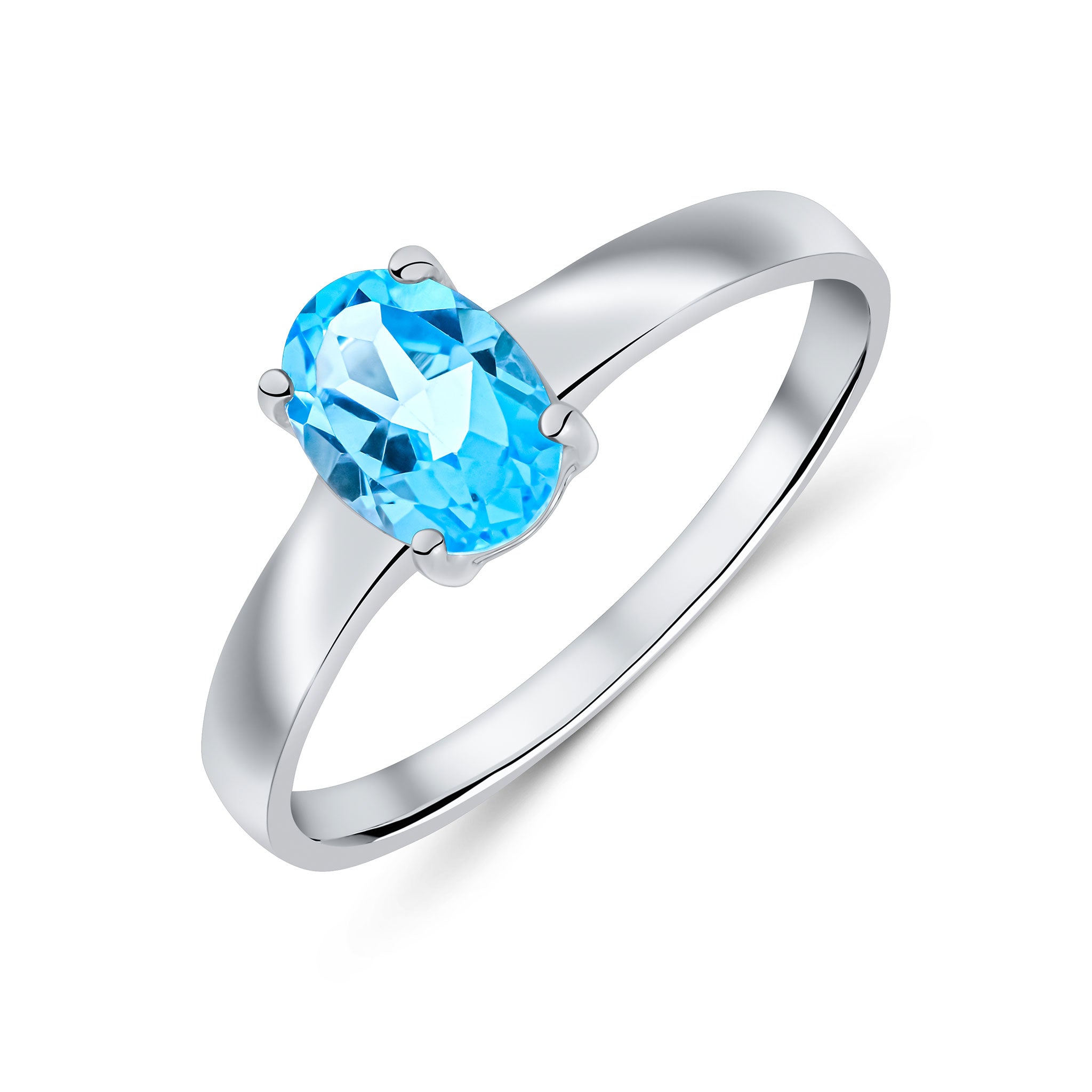 9ct Wg.7x5 Oval Swiss Blue Topaz Claw Set Single Stone Ring