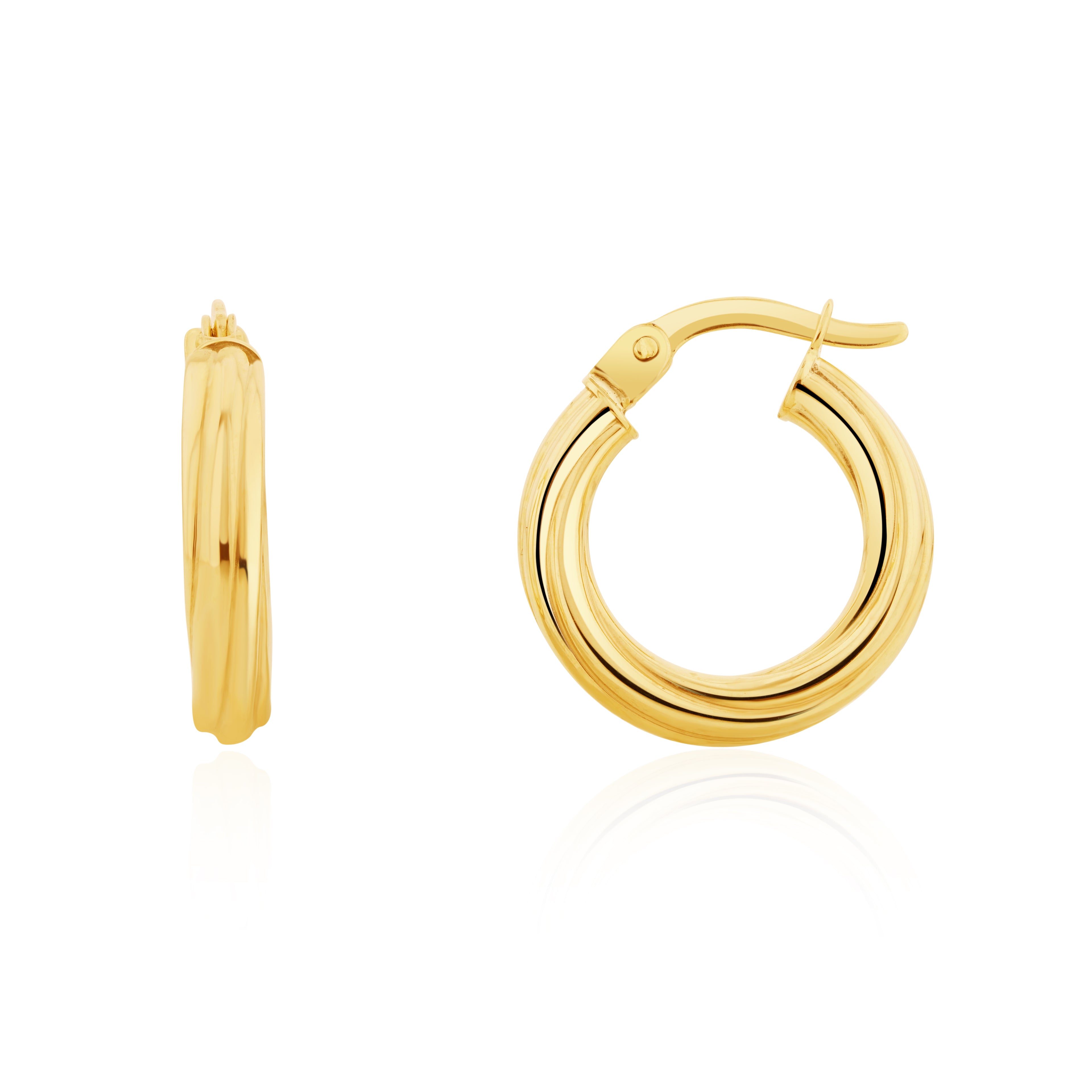 9ct yellow gold 3mm Twist Hoop Earrings. 16mm Outer Diameter
