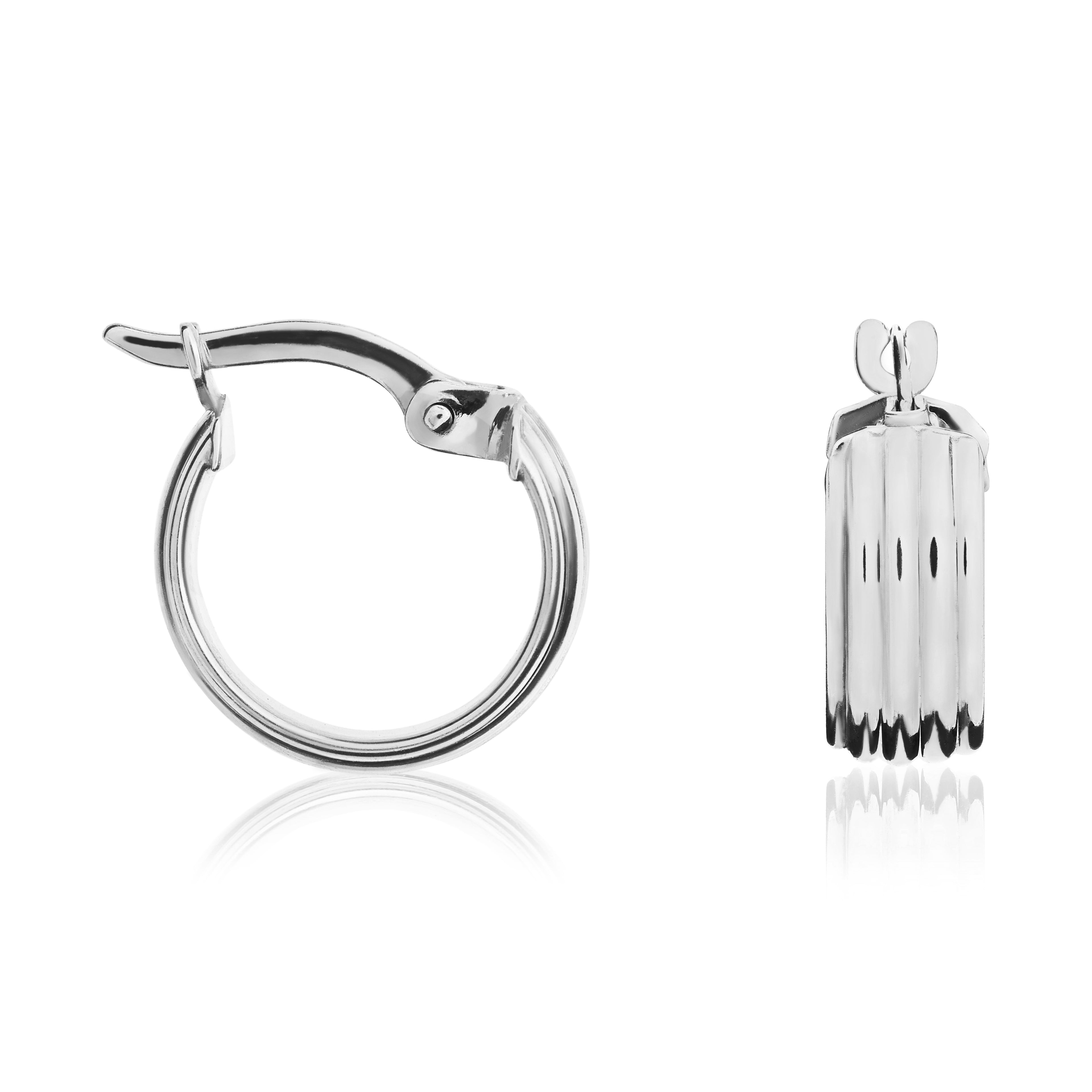 9ct White Gold Ribbed 5mm Wide Hoop Earrings