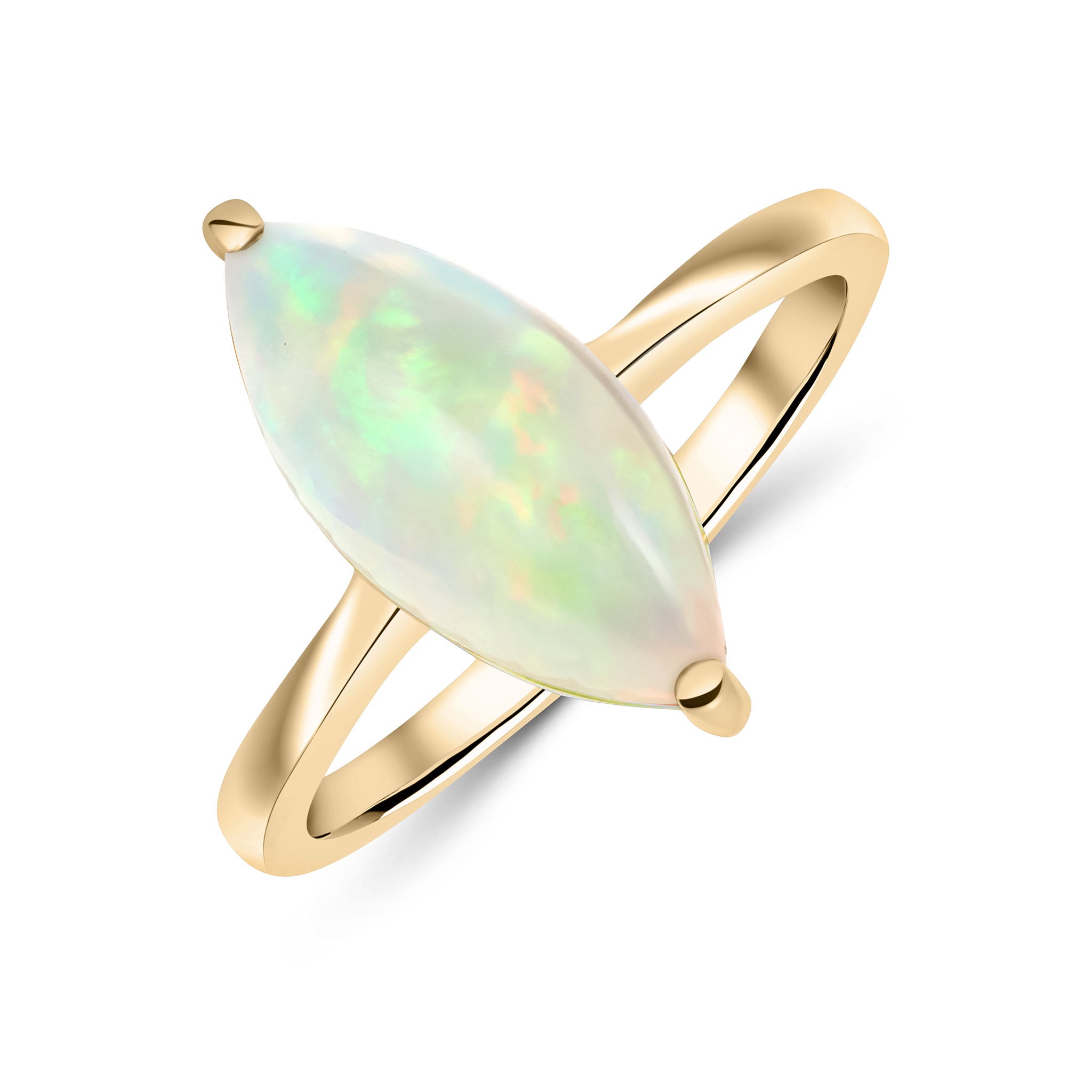 9ct Yellow Gold 15x7mm Marquise Opal Claw Set Single Stone Ring