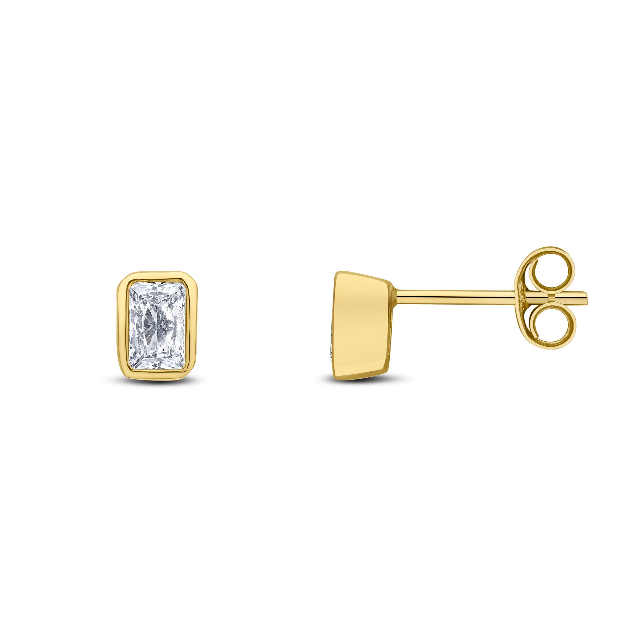 9ct Yellow Gold 5x3 Octagon CZ Rubover Set Earrings