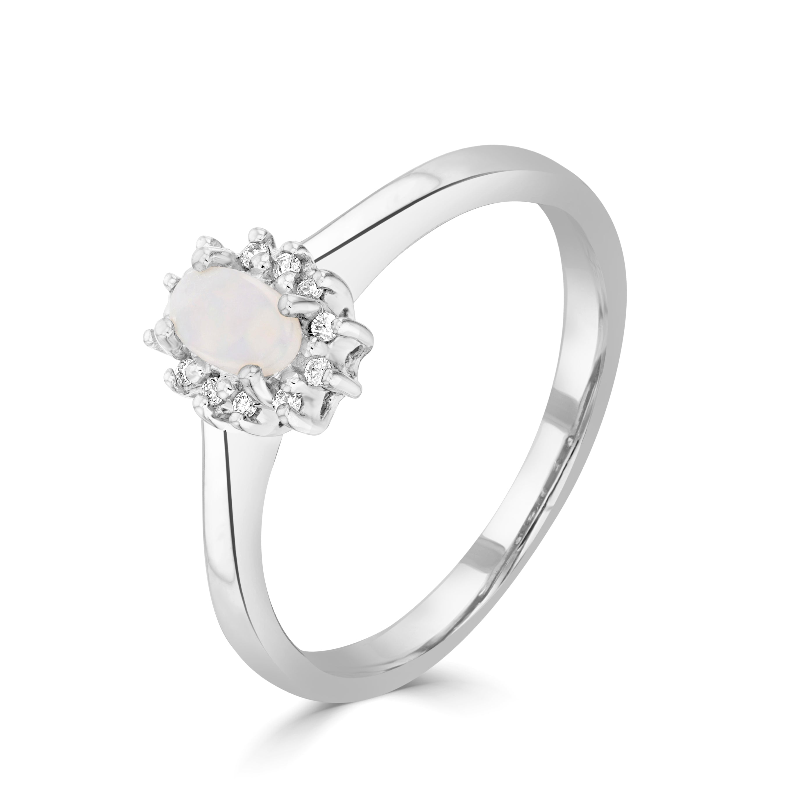 9CT WG 5X3 OVAL OPAL & DIAMOND CLAW SET CLUSTER RING 1