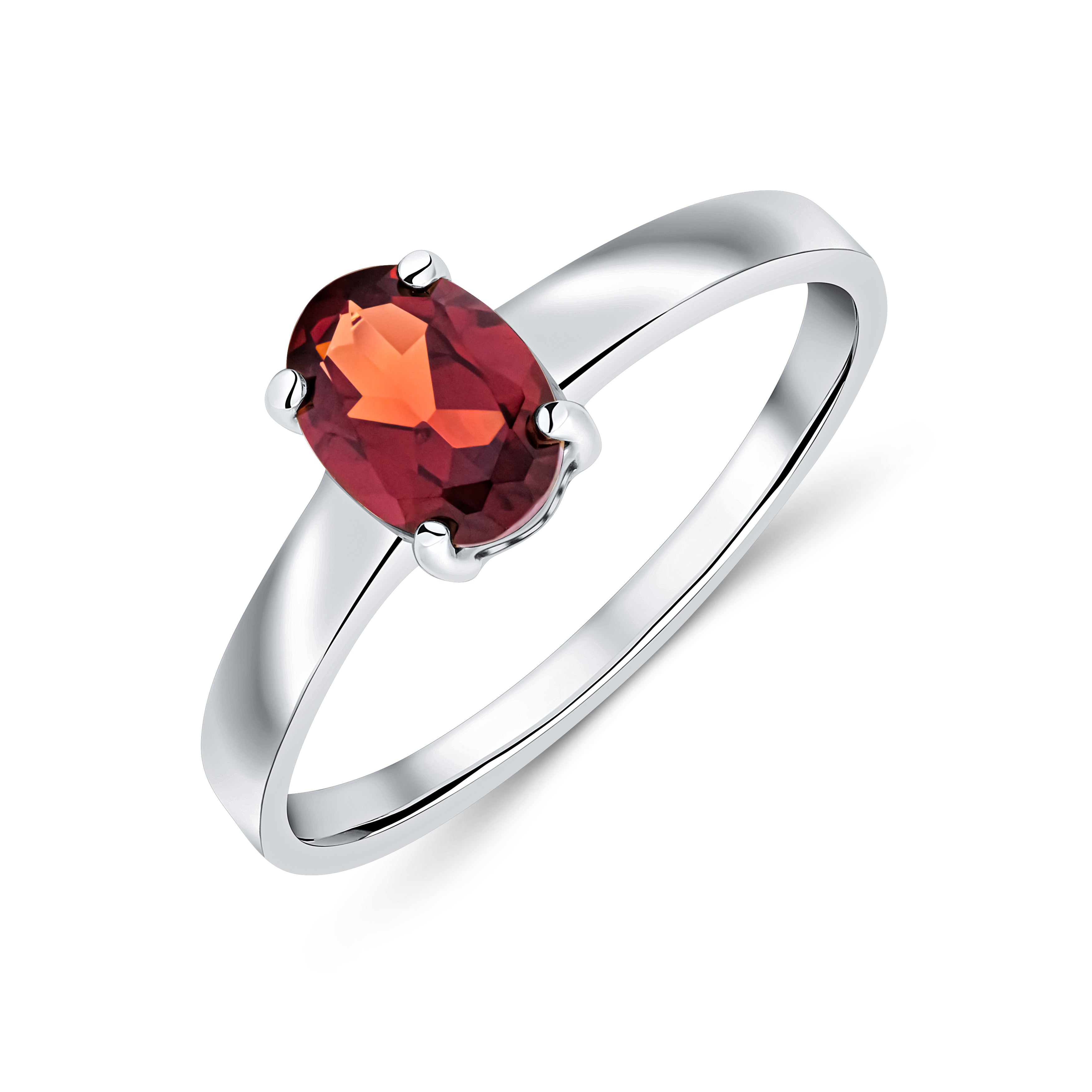 9ct White Gold 7x5mm Oval Garnet 4 Claw Single Stone Ring