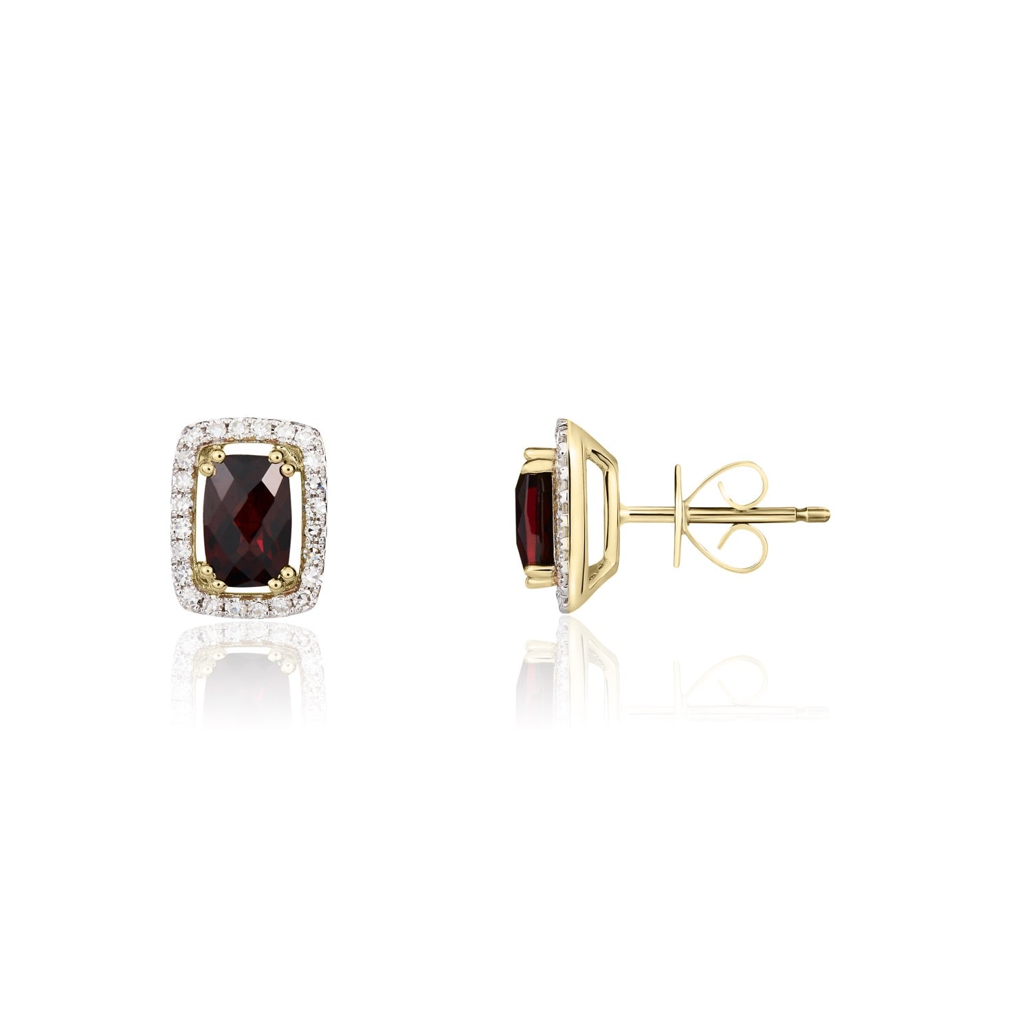 9ct Yellow Gold Cush Gar & Diamond Cluster Ers