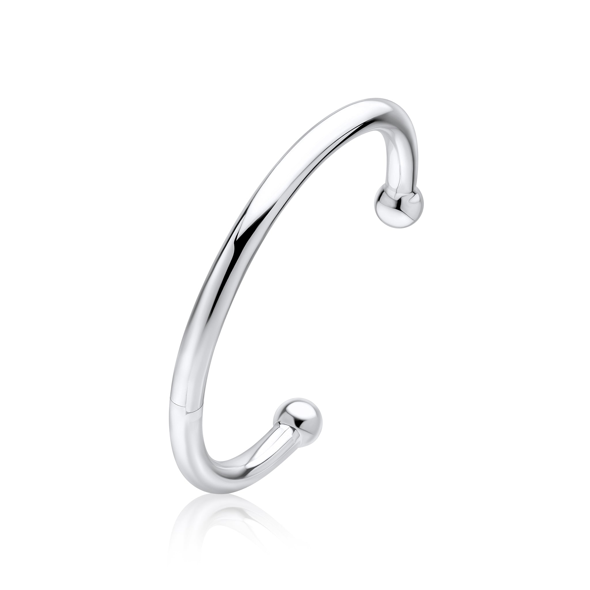 925 Sterling Silver Round Polished Torque Gents Men's Bangle with 10mm End Beads