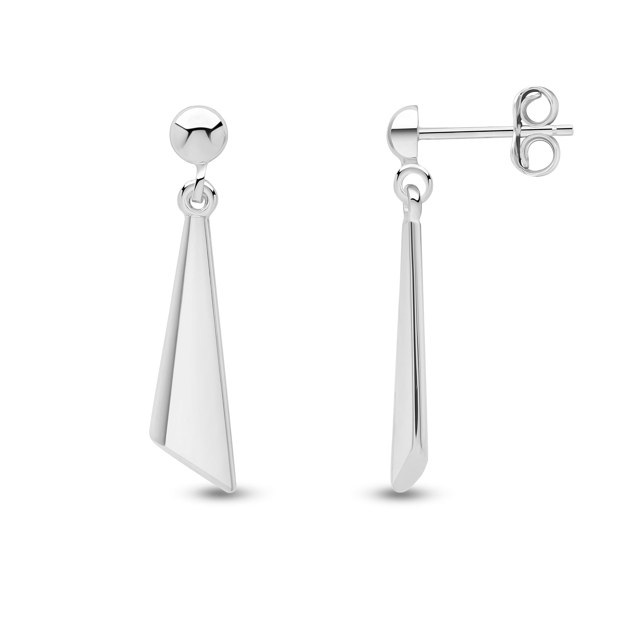 9ct White Gold Polished Triangular Drop Earrings with Half Bead Top