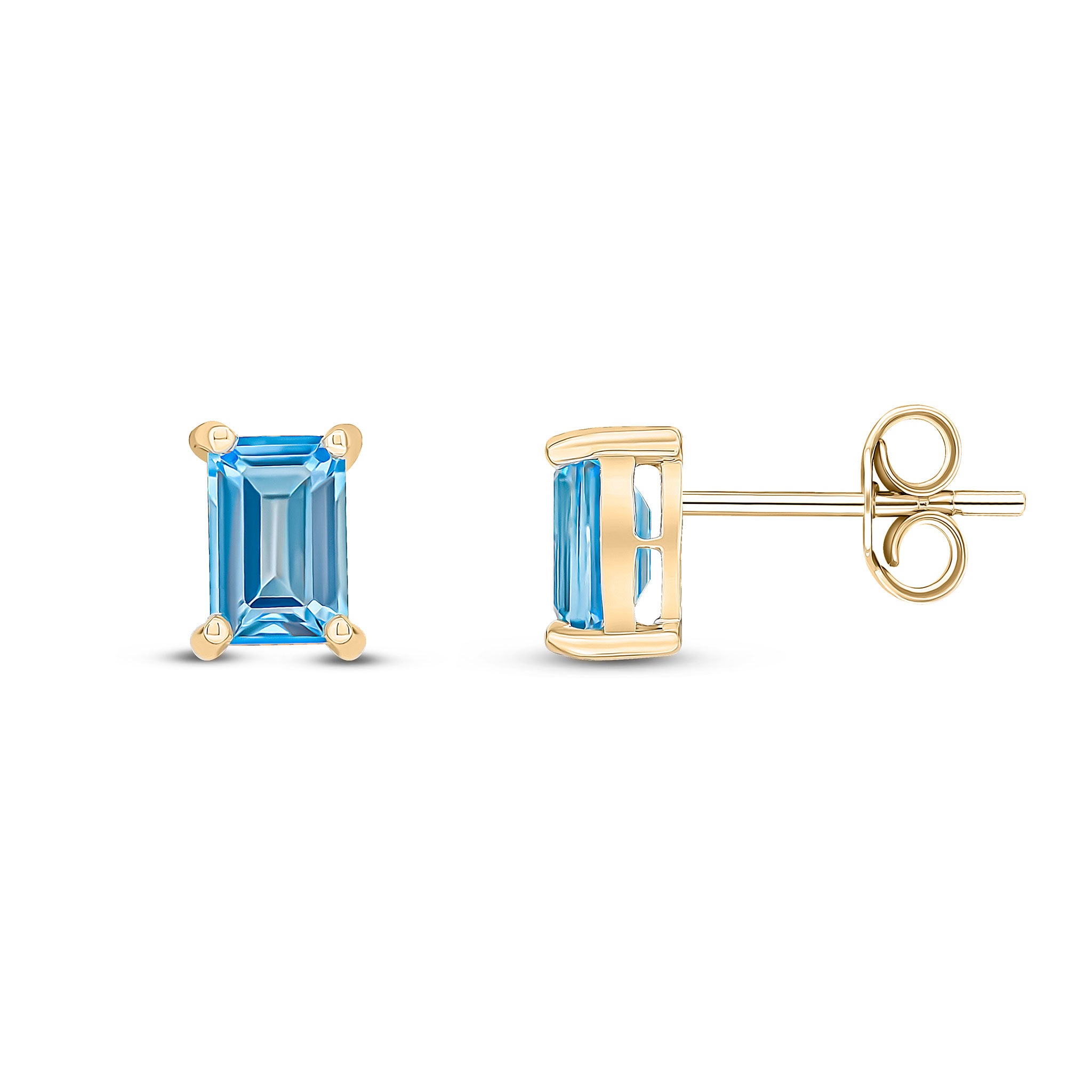 9ct Yellow Gold 6x4 Octagon Swiss Blue Topaz Claw Earrings