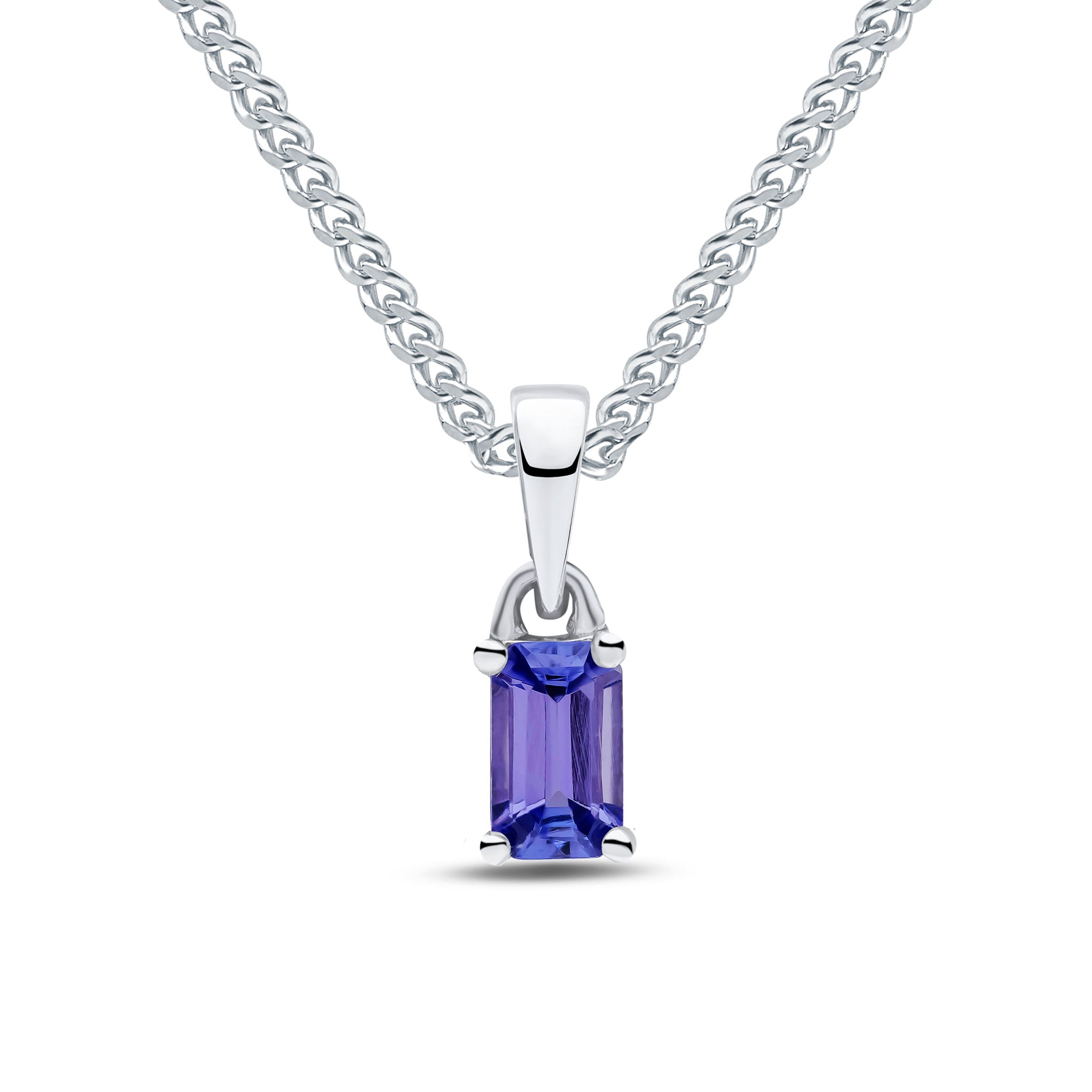9ct White Gold 5x3 Octagon Tanzanite Claw Pendant