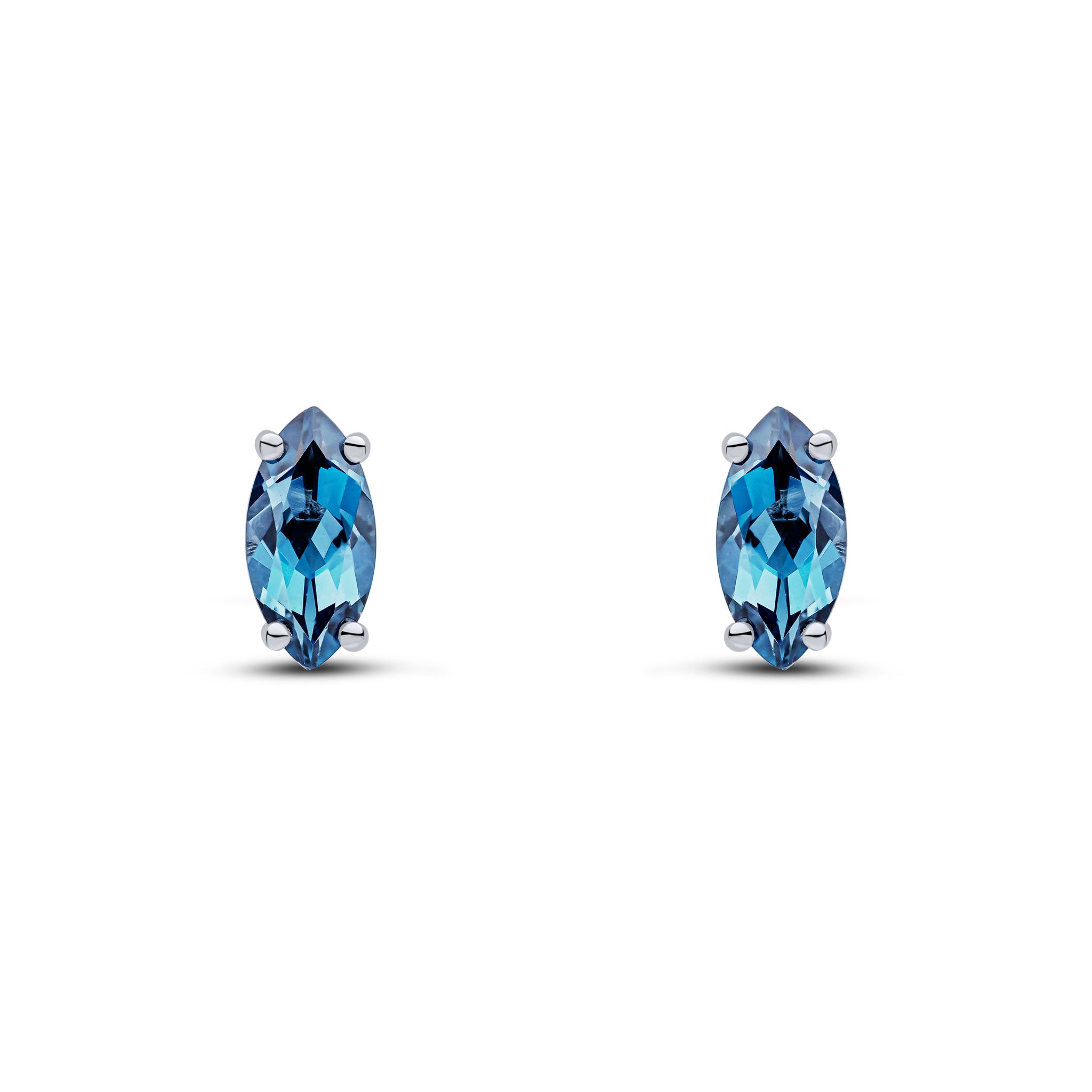 9ct White Gold 8x4mm Marquise London Blue Topaz Claw Set Earrings