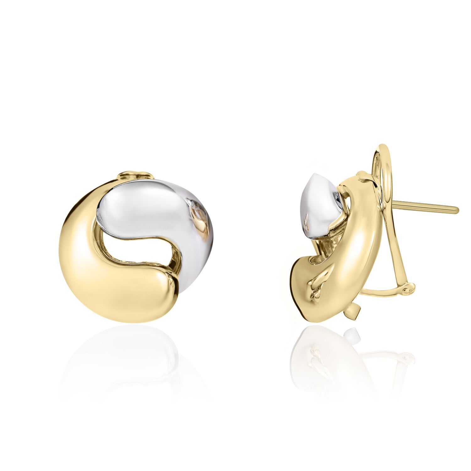 9ct yellow and white gold Round Yin-Yang Peg And Clip Earrings