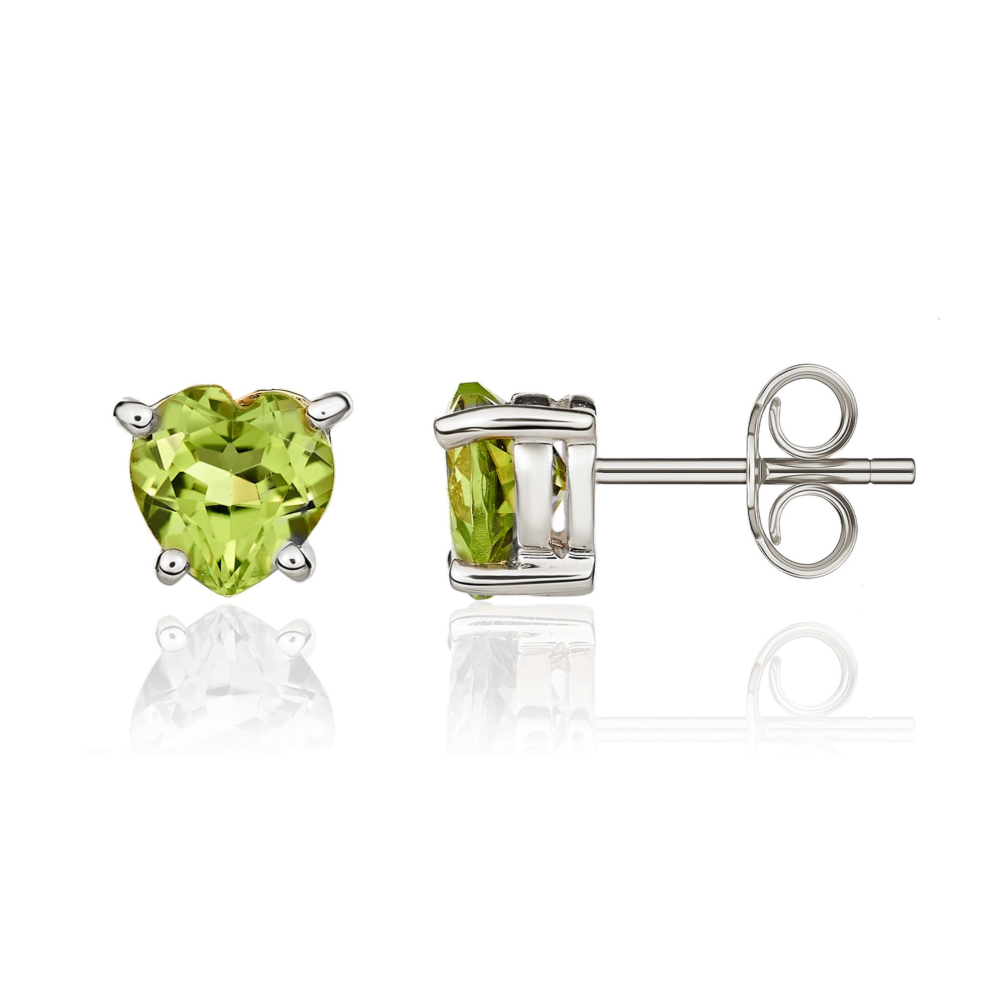 9ct White Gold 6mm Heartshape Peridot Claw Set Earrings