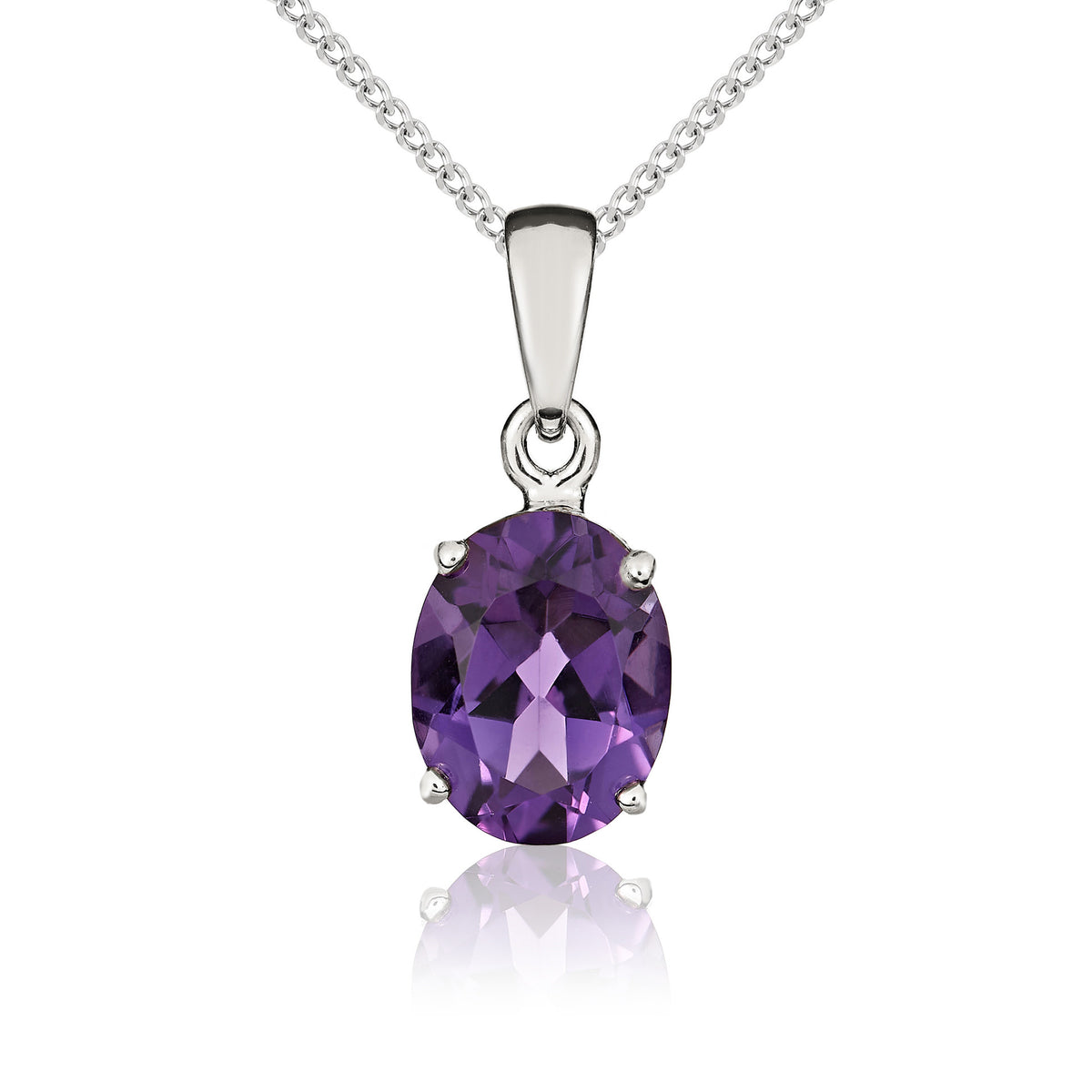 9ct White Gold 9x7 Oval Amethyst Claw Set Pendant