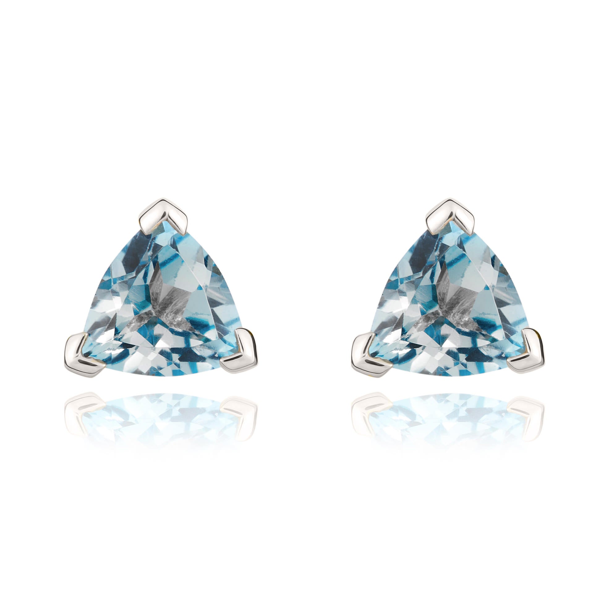 9ct White Gold 6mm Trilliant Swiss Blue Topaz Claw Set Earrings