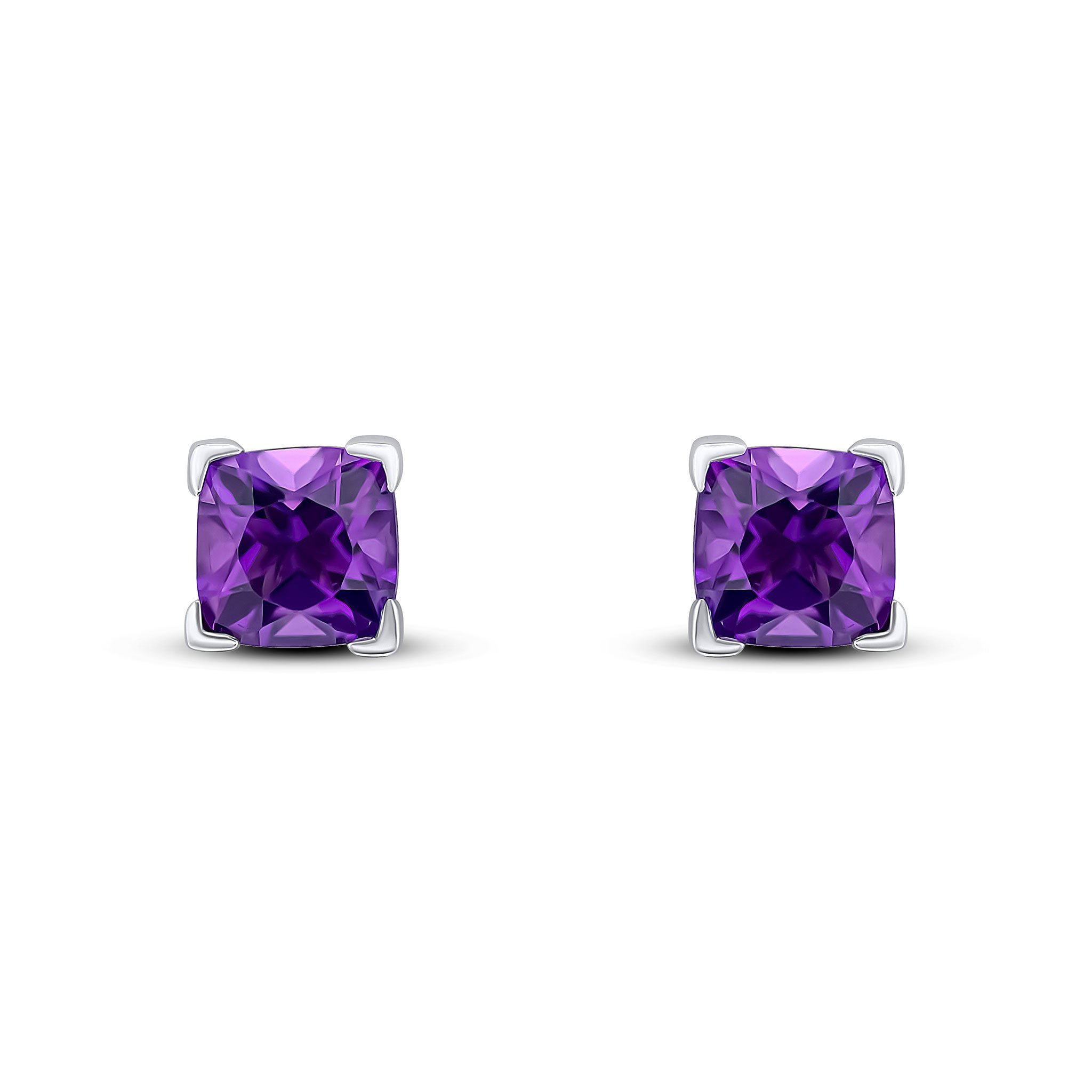 9ct white gold 6mm Cushion Amethyst Claw Set Earrings