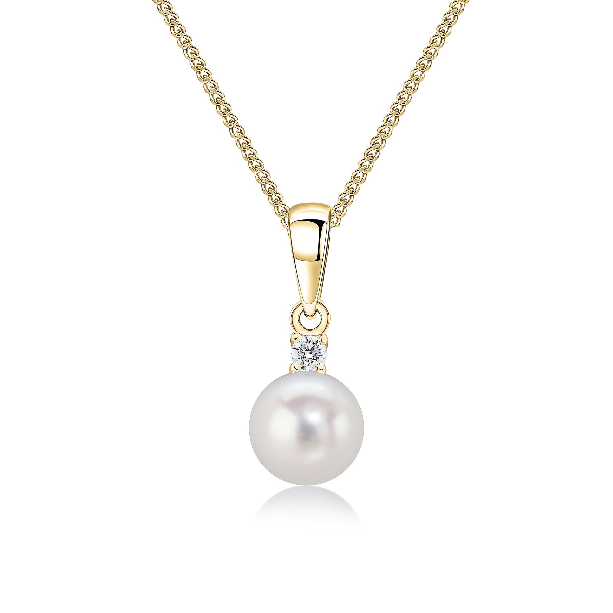 18ct Yellow Gold Round Diamond & 6mm Freshwater Pearl 2 Stone Pendant