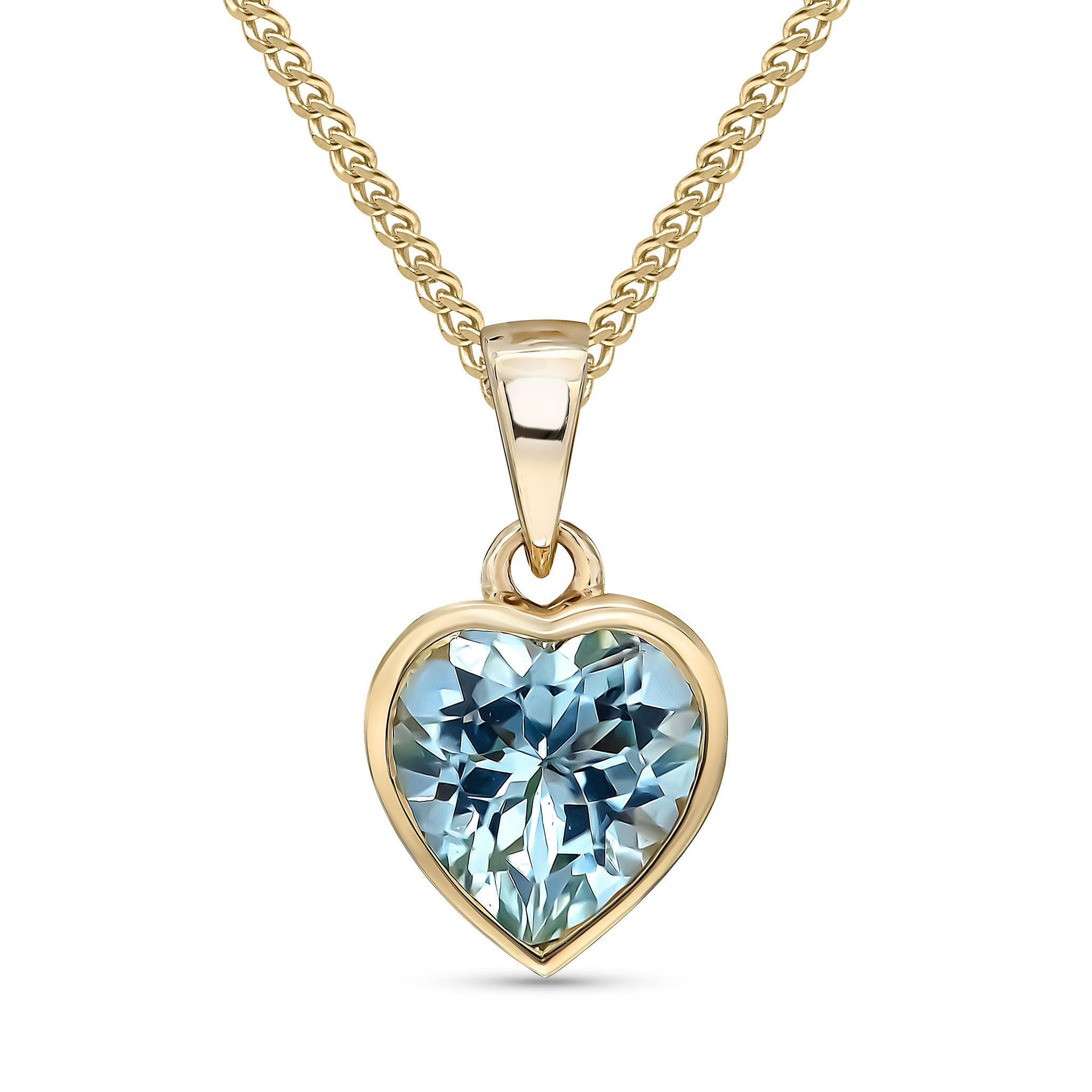 9ct Yellow Gold Heart Aquamarine Rubover Pendant