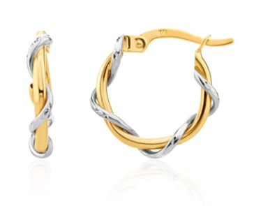 9ct Two Tone White Yellow Gold Wire Twist Hoop Earrings