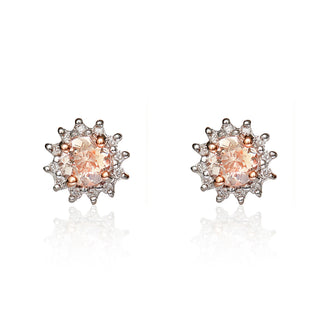 9ct rose gold round morganite& diamond cluster earrings